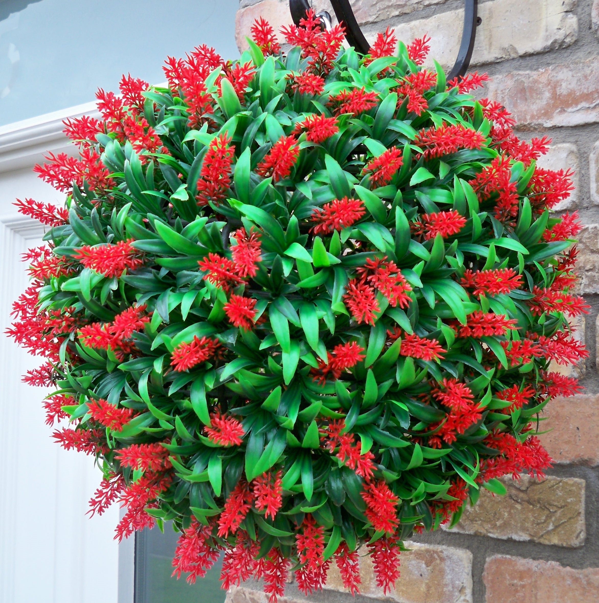 2 Meilleur Artificial (TM) 40cm Lush Red Long Leaf Lavande Pendentif Flower Balls Topiary Grass ** UV Fade Protected **