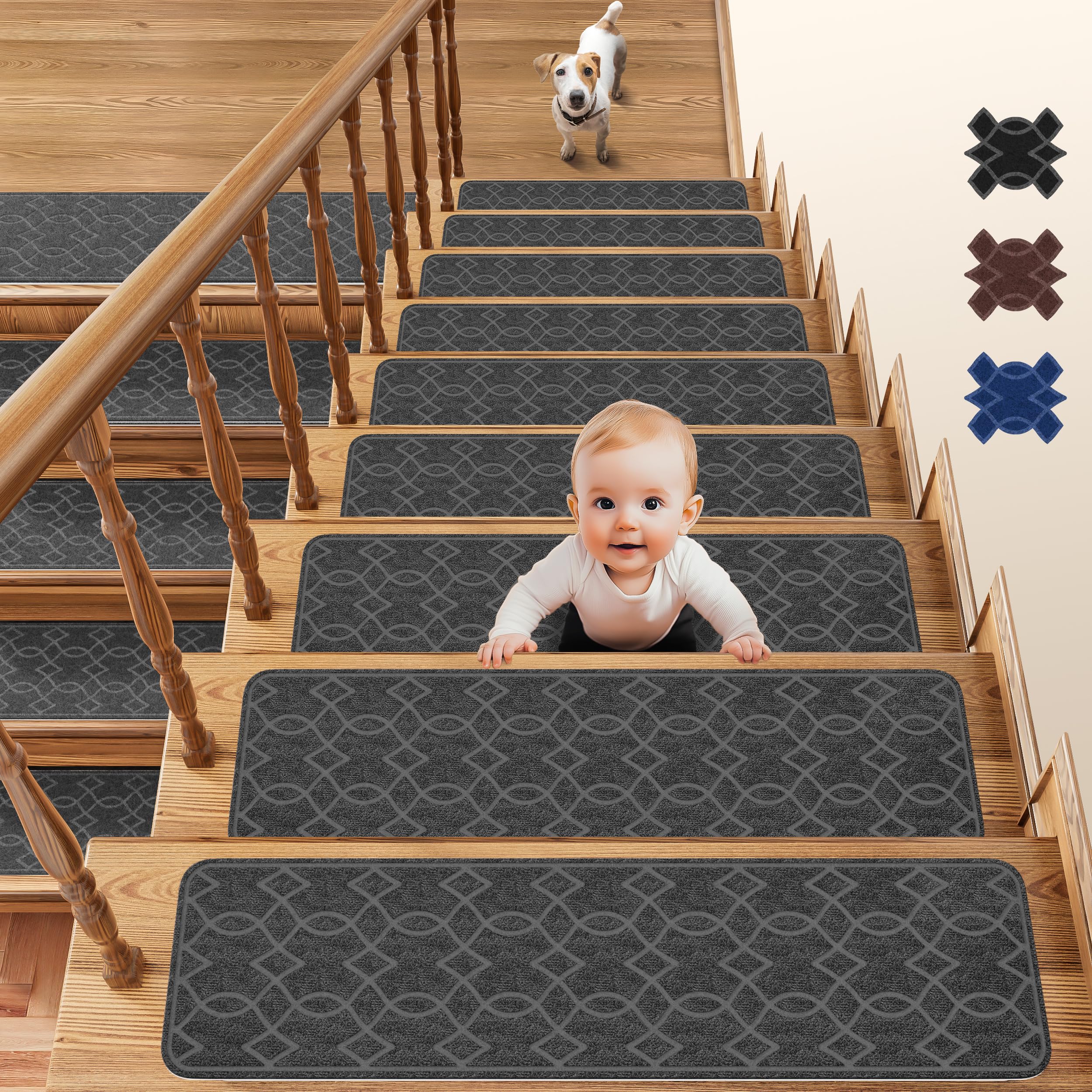 Stair Treads for Wooden Steps 8" X 30" / 20cm*76cm Treads for Stair treads Non Slip Indoor Carpet Stair fit Non Slip Stair treads for Children Elderly and Pets 15 Pack (Grey Peach, 15-Pack 20x76cm)