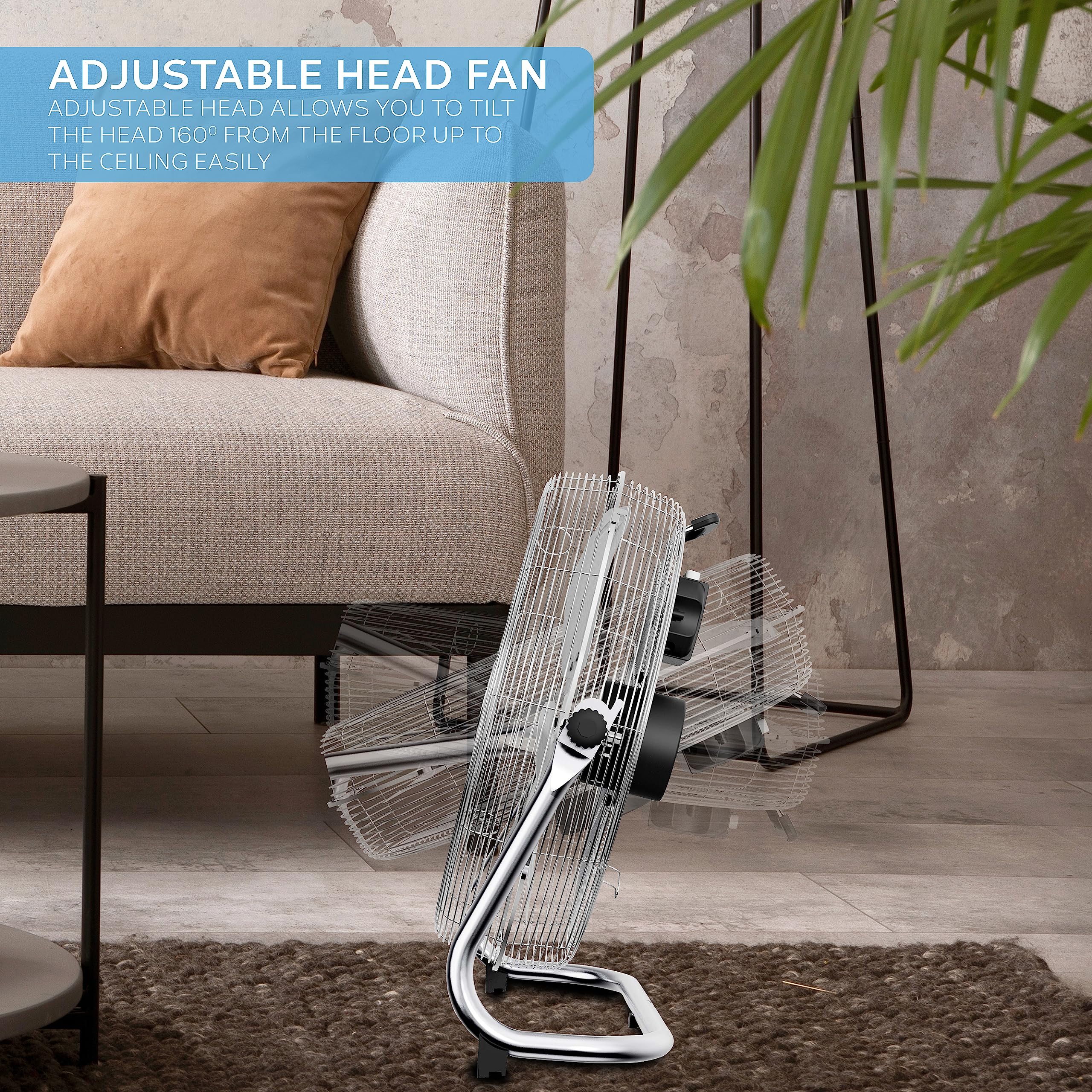 Air Pro 20" Floor Fan - Powerful Air Cooling & Circulating Fan with 3 Speed Setting & Adjustable Tilt - Indoor Home, Office, Gym Fan Quiet Portable Electric Fan with Metal Blade & Body 1.6m Long Cable
