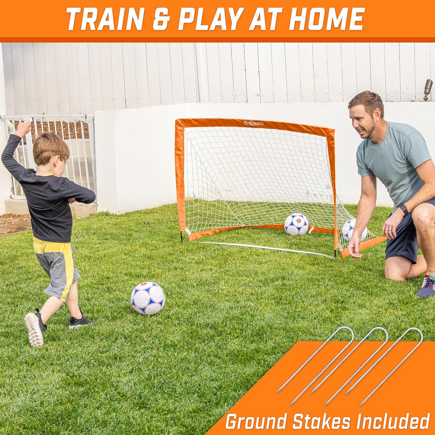 GoSports Portable Soccer Goals for Kids - 13 Color Options - Choose 4 x 3 ft or 6 x 4 ft - Team Tone Pop Up Nets for Backyard