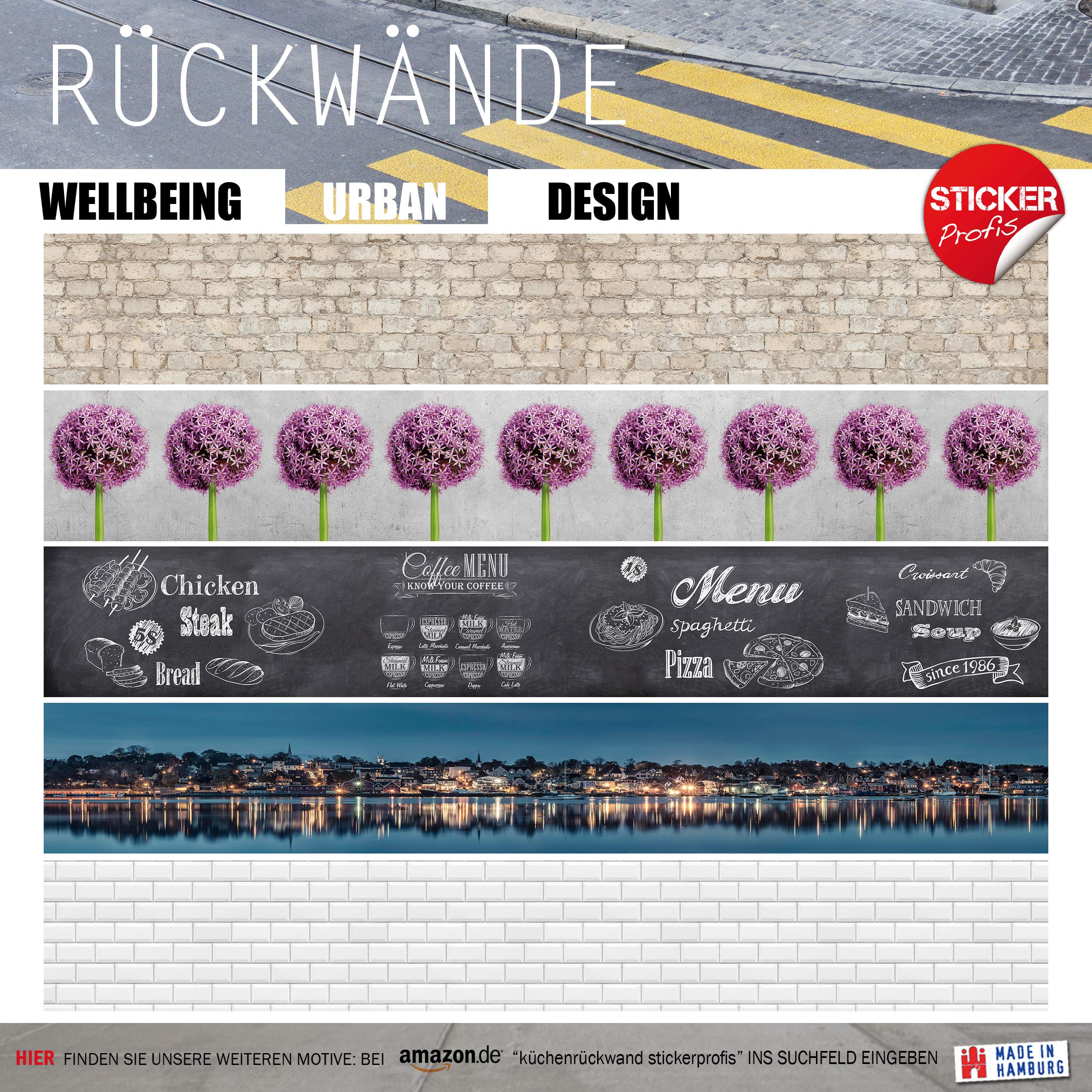 Stickerprofis Küchenrückwand GLANZ selbstklebend PURE WHITE 1,8mm Hartkunststoff Spritzschutz 60 x 220cm