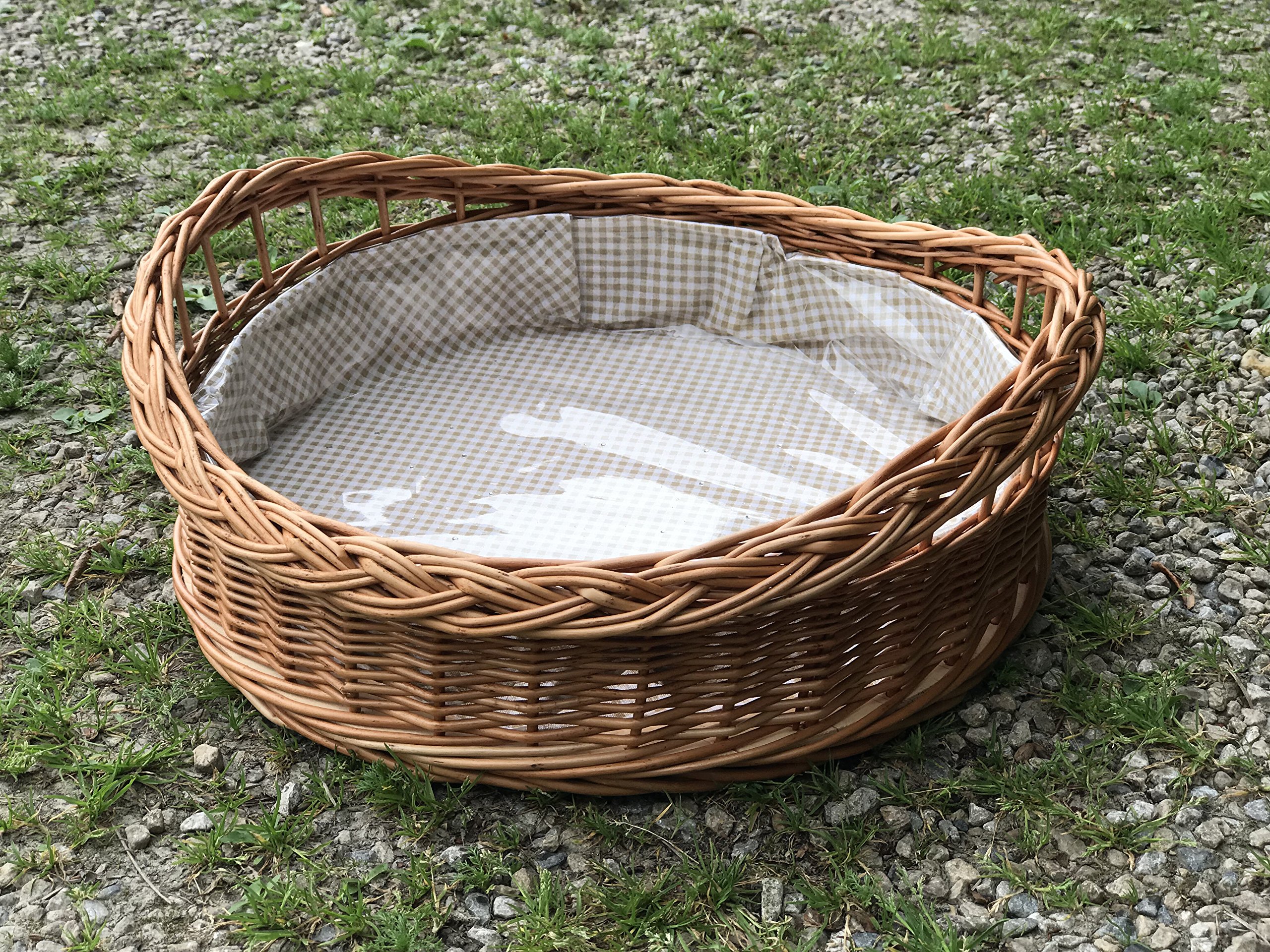 BukoraRound Tray 33 cm Made of Willow with Olive Grey Checked Lining