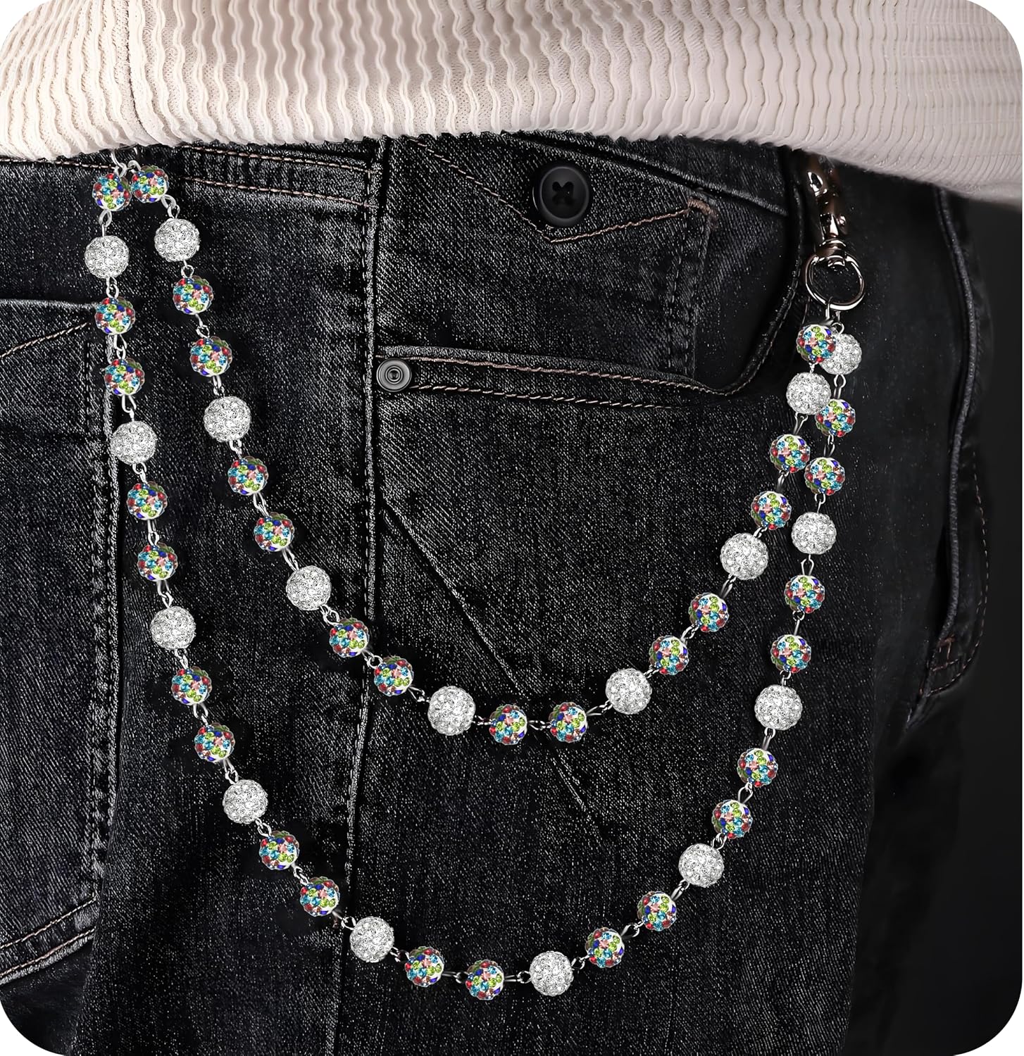 Men's Punk Pants Chains Wallet Chain with Rhinestones, Layered Jeans Key Chain Pocket Chains Gifts for Men Women