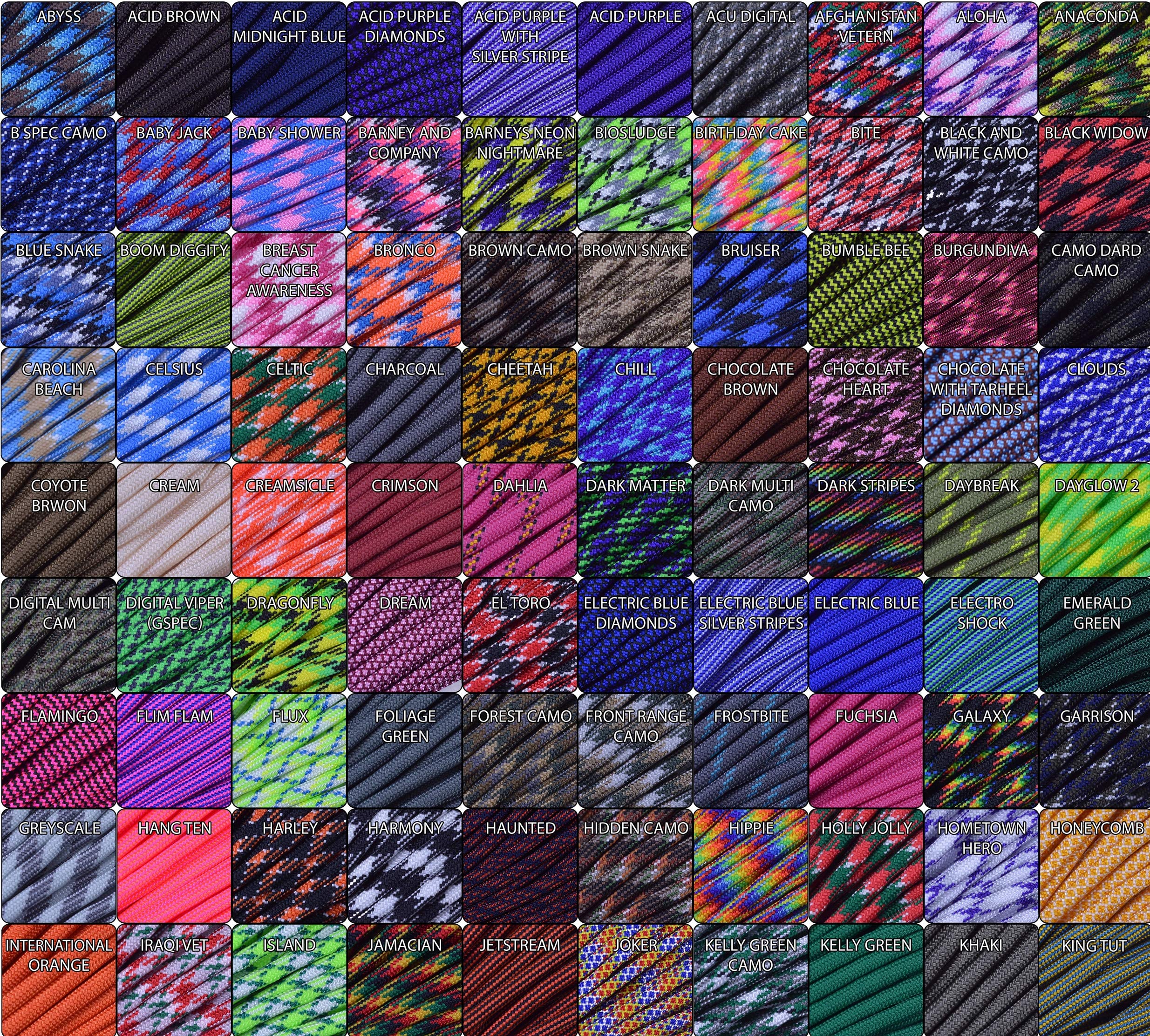 350+ Farben Paracord – 1, 30, 65, 50, 100, 250, 300 Fuß/Fuß Optionen – Stränge und Spulen des Typs III, 4 mm Durchmesser, 7 Stränge Fallschirmschnur – Virus 300 m