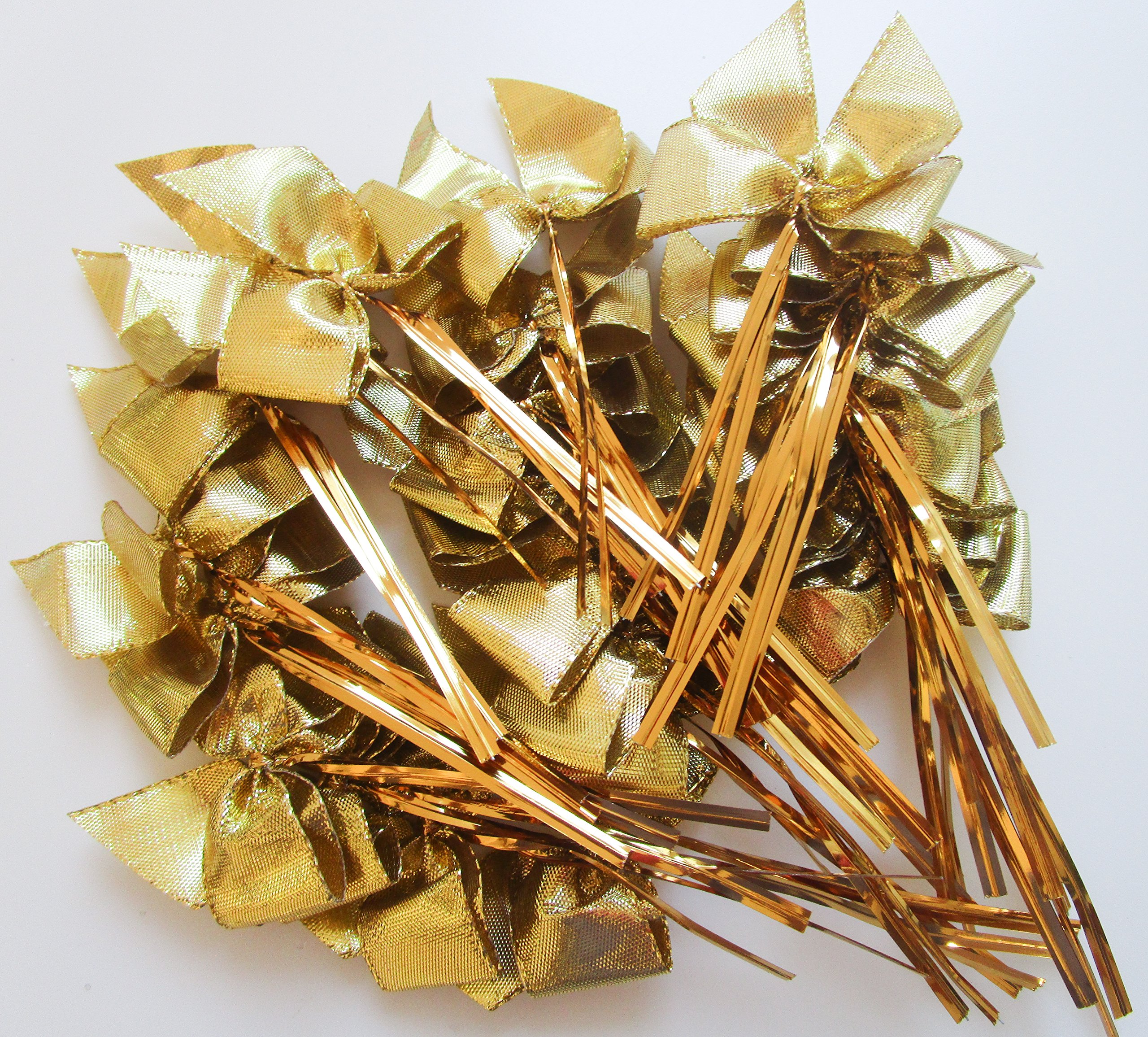 24 Stück Lurex Glitzer Schleifen - Gold Weihnachtsbaum Schmuck Mit Clips