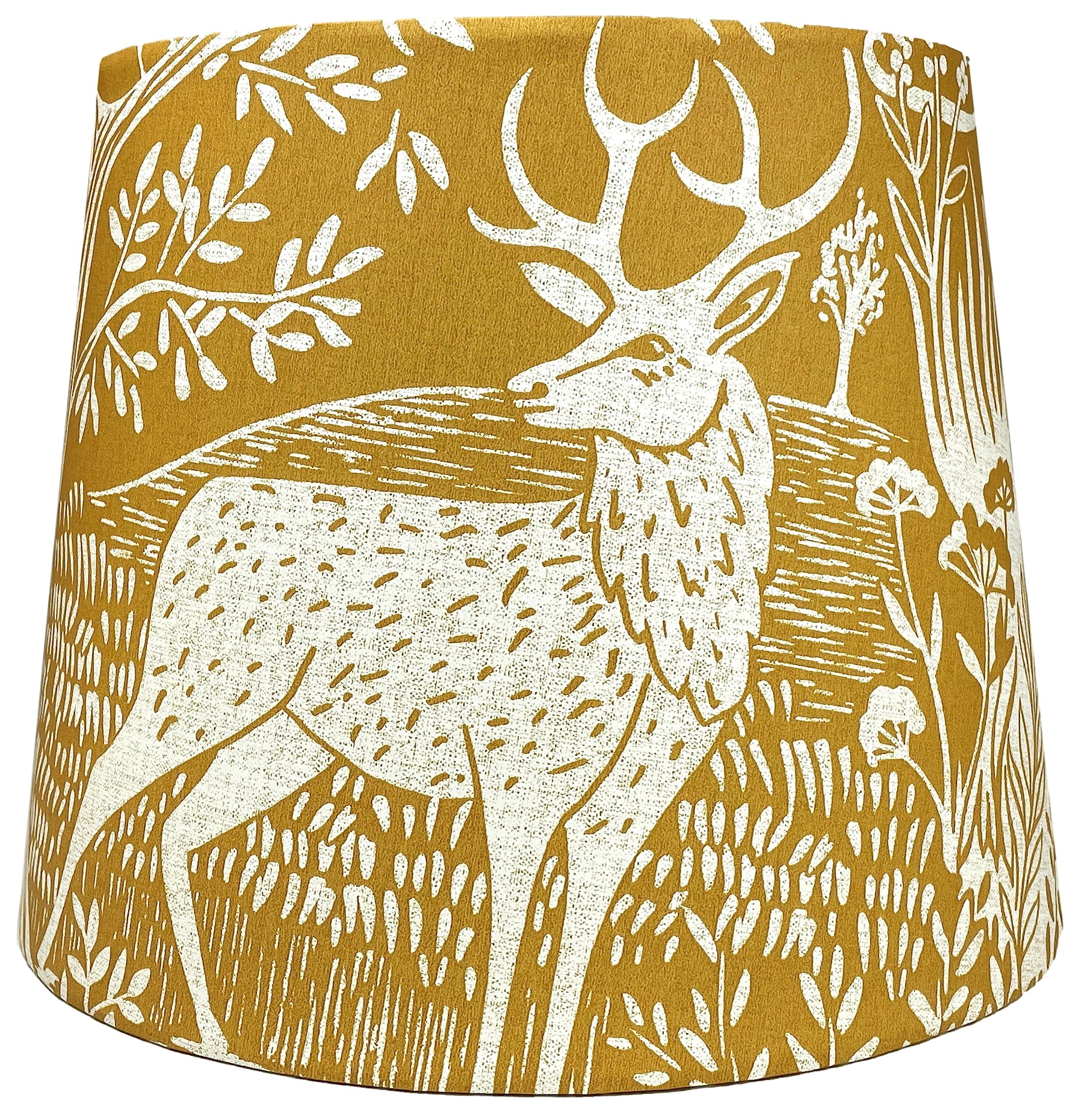 Lampshade Kings Mustard Yellow Stag Lampshade For Ceiling Lights & Table Lamps - Deer Head, Antlers & Hare Theme, Drum Shade, Home Bedroom Decor Accessories