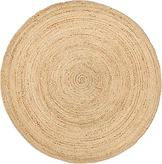 HOMEMONDE 6ft Round Natural Jute Rug - Handwoven Braided Reversible Vint...