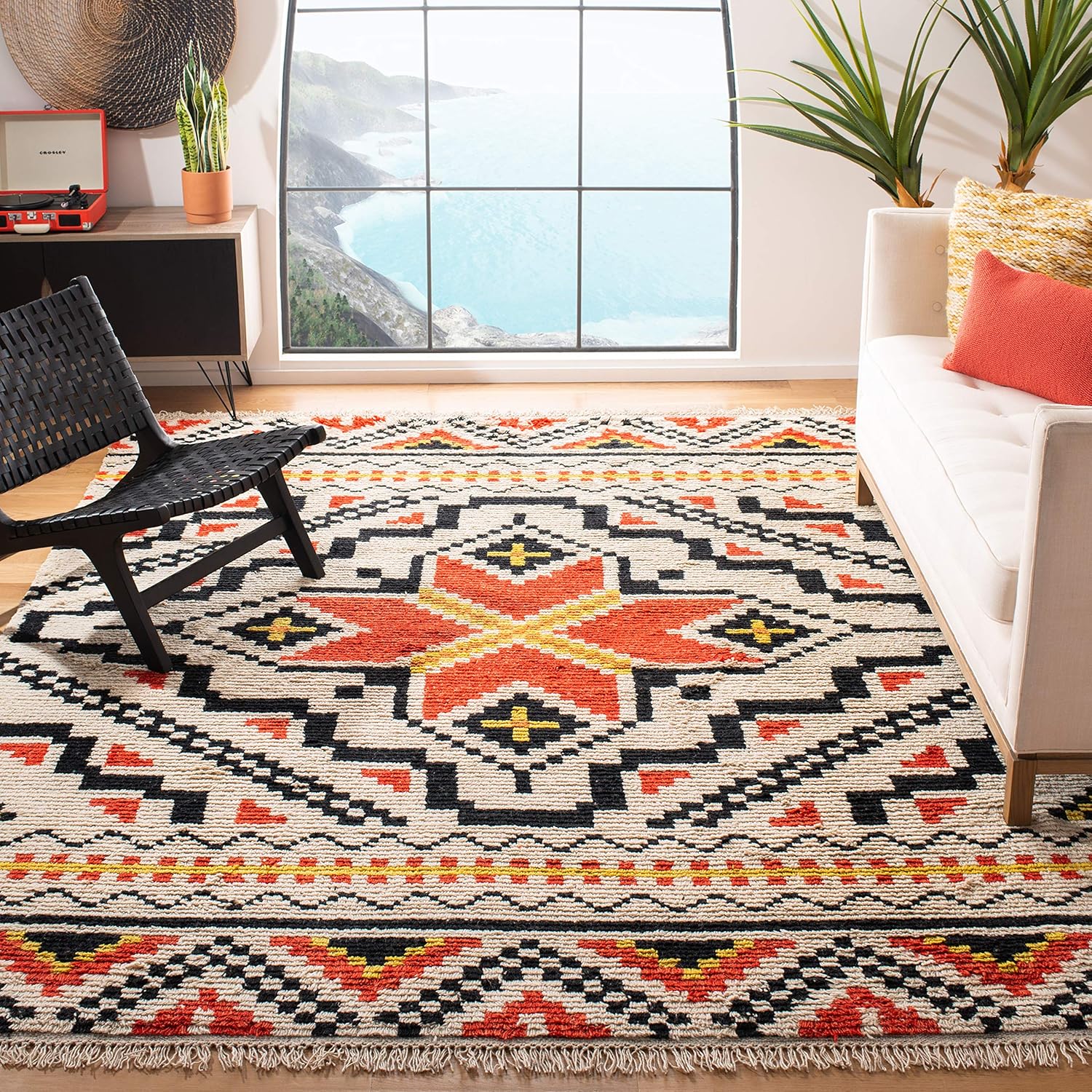 SAFAVIEH Kenya Collection Area Rug - 9' x 12', Multi, Hand-Knotted Moroccan Tribal Wool, Ideal for High Traffic Areas in Living Room, Bedroom (KNY844A)