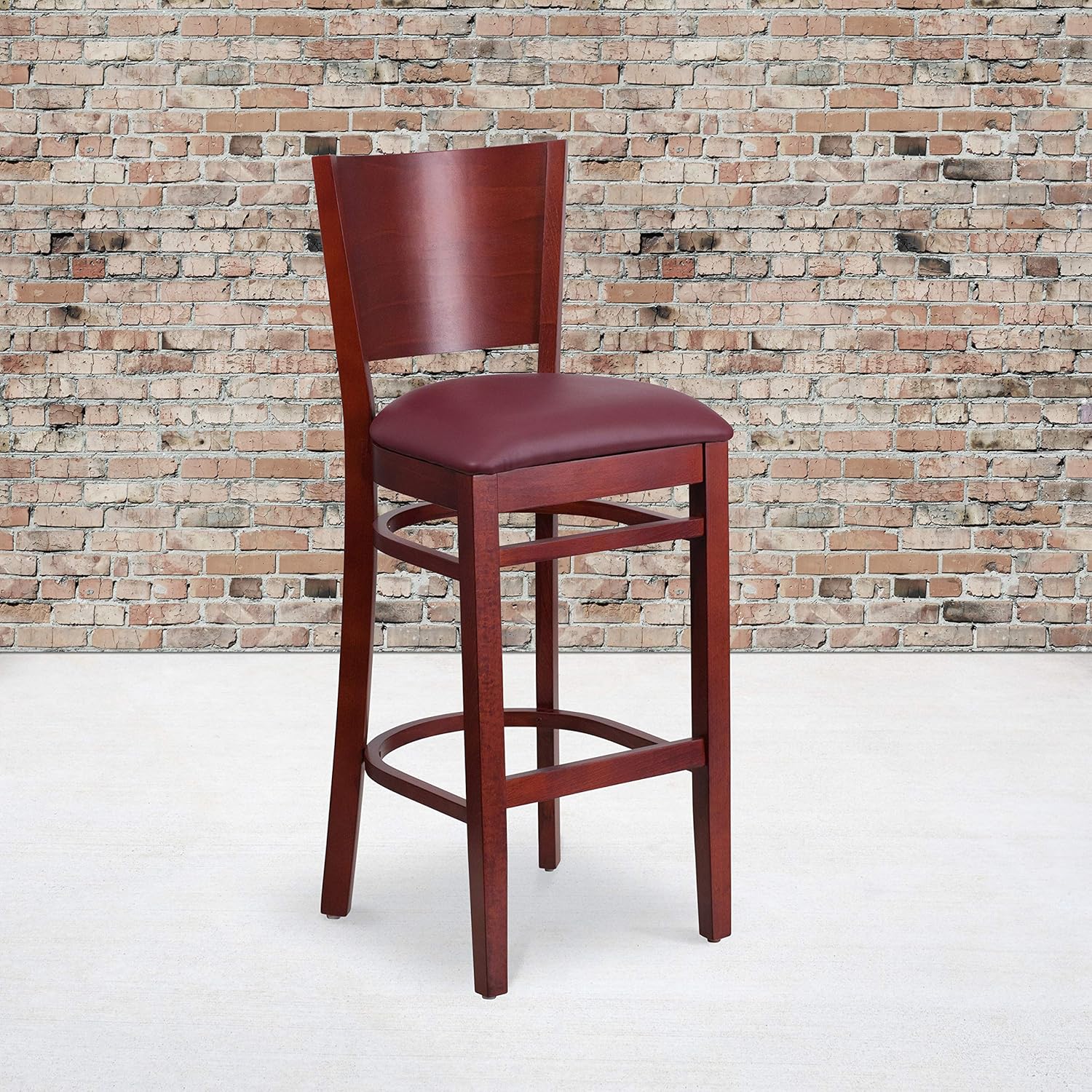 Walnut Solid Back Wooden Barstool with Footrest