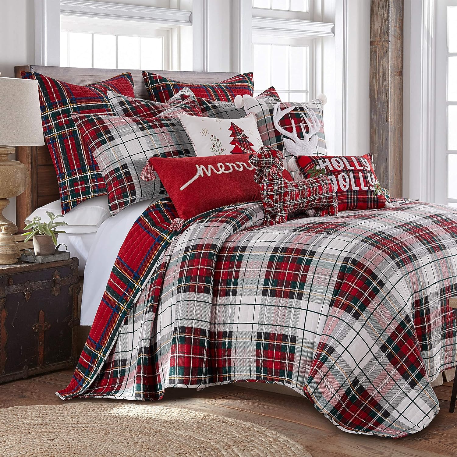Levtex Home - Spencer Plaid - Decorative Pillow (14x30in.) - Merry - Red and White