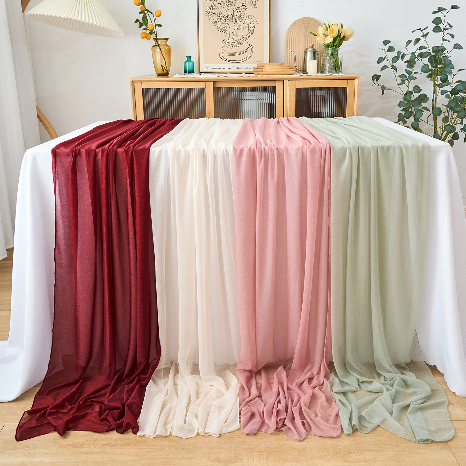 Chiffon Tischläufer Champagner – 77x300 Cm, Elegante Tischdeko Für Hochzeit & Feiern