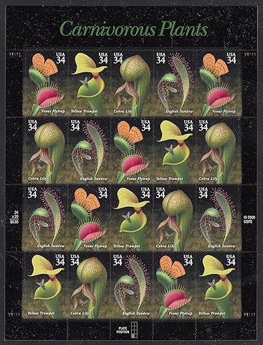 Hojas de plantas carnívoras de veinte sellos de 34 centavos Scott 3531a