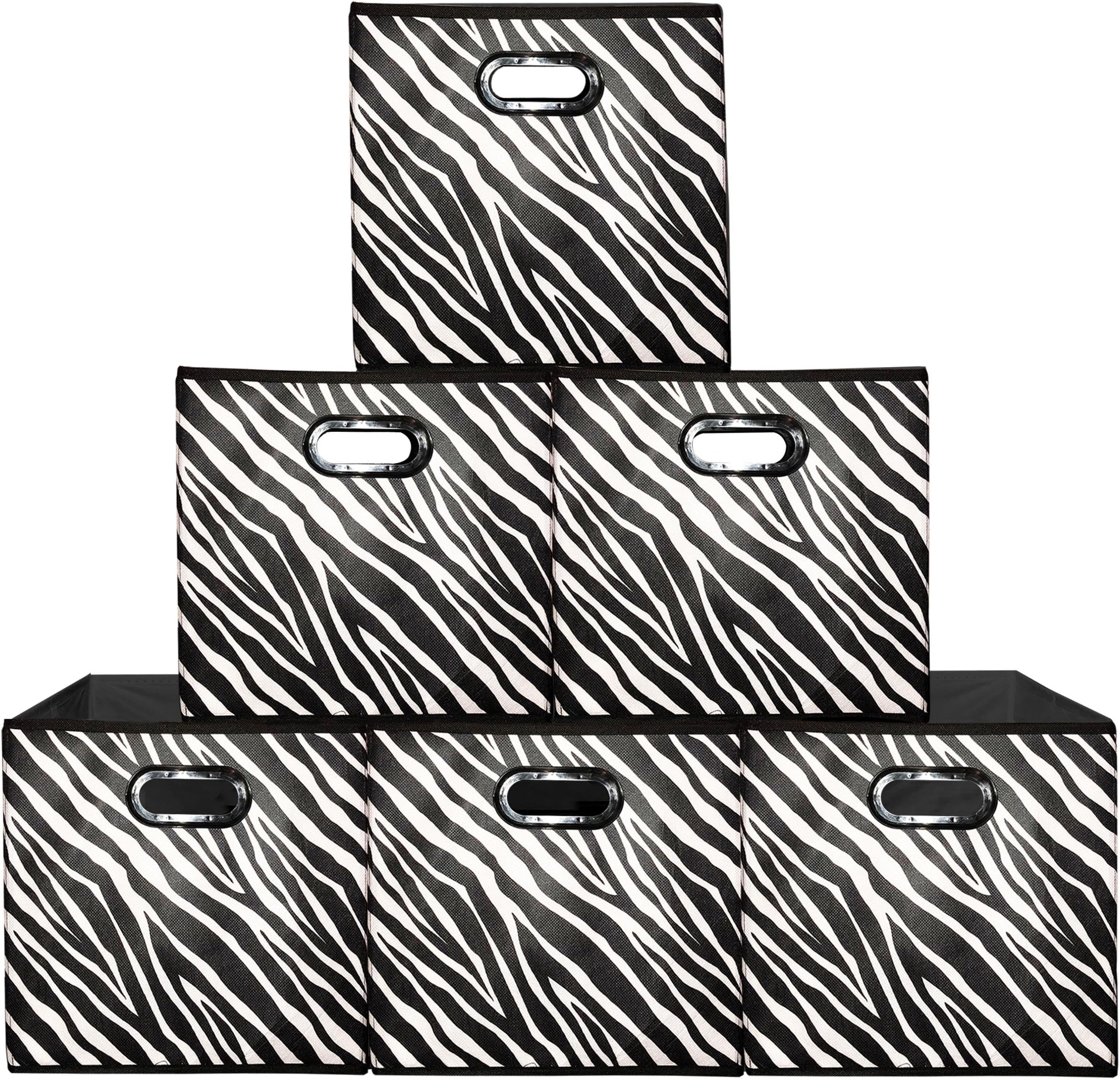 [6-Pack, Zebra Pattern] Storage Bins, Containers, Boxes, Tote, Baskets | Black&White Collapsible Storage Cubes Nursery Office Organization | 11inch Cubes