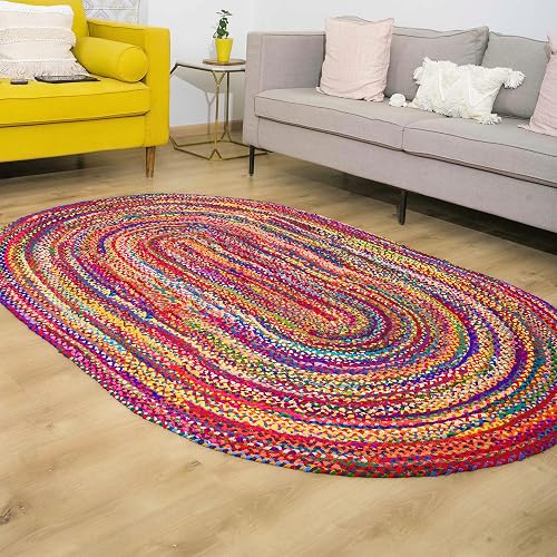RAJRANG Multicolor Chindi Rug 5'x 8' Braided Oval Hand Woven Reversible Farmhouse Boho Large Area Rugs