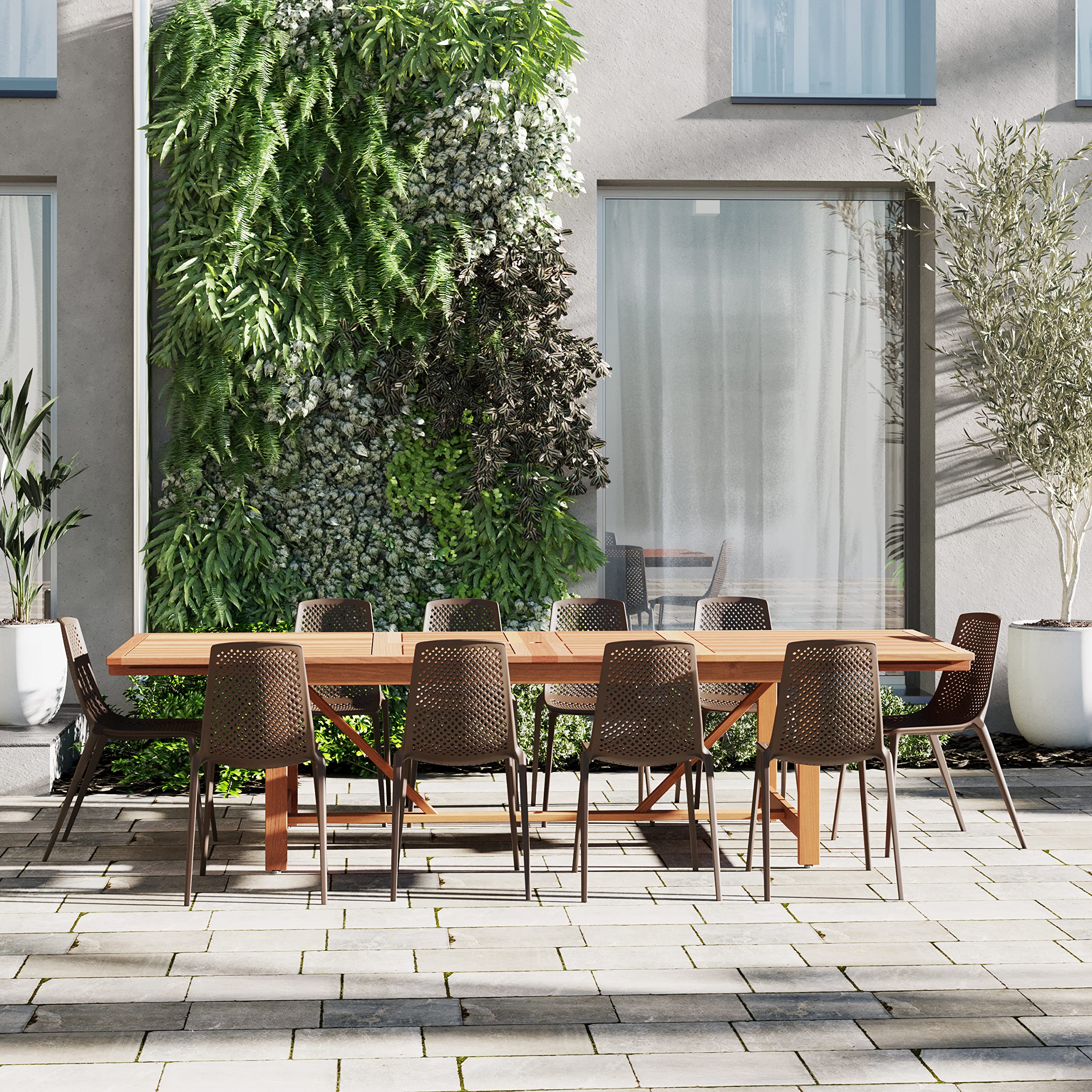 Brampton Indi 11-Piece Patio Dining Set|100% FSC Eucalytus Wood|Perfect for Outdoors, Brown