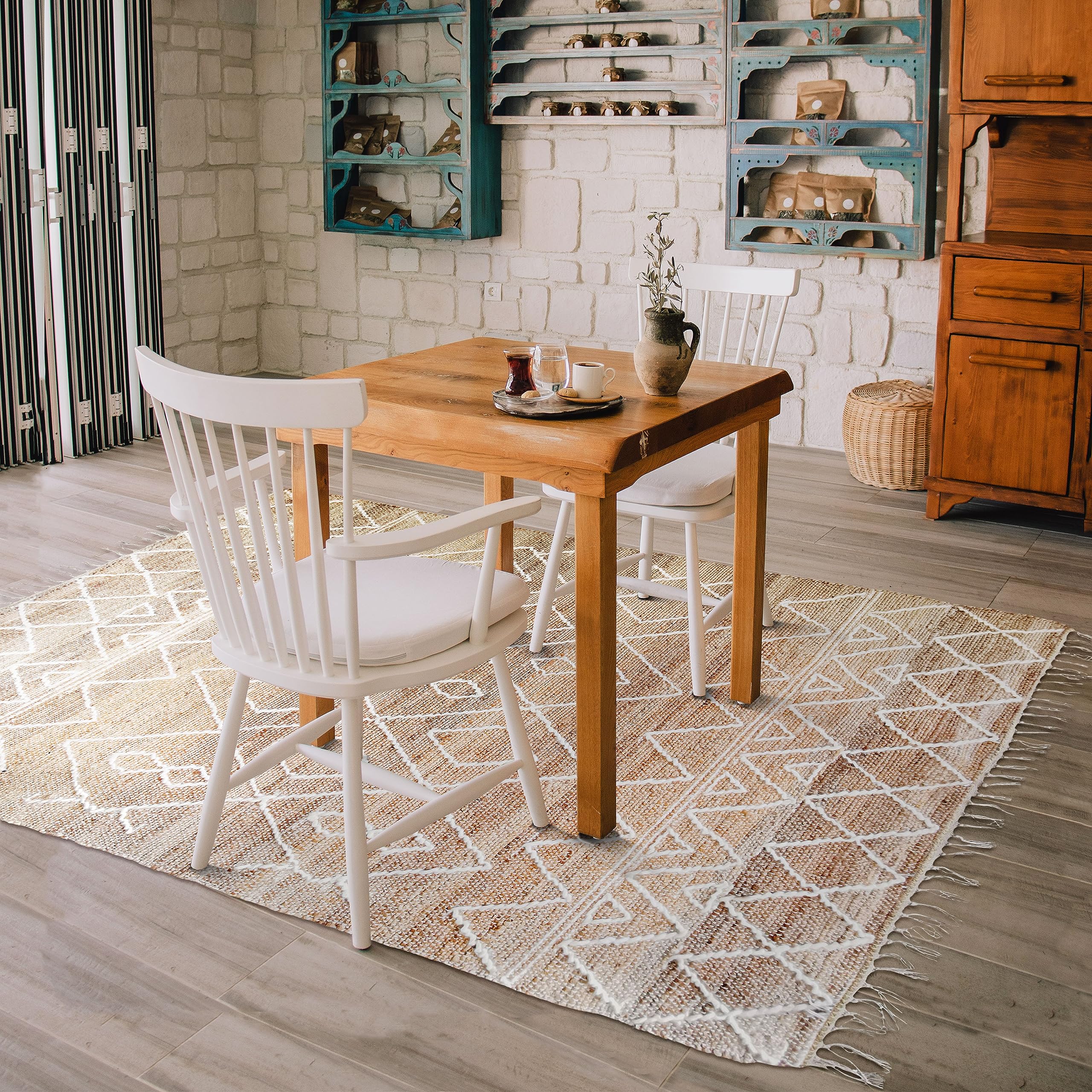 Thedecofactory PRIMI Losanges - Tapis en Chanvre avec Motifs Losanges en Laine épaisse Naturel 120x170
