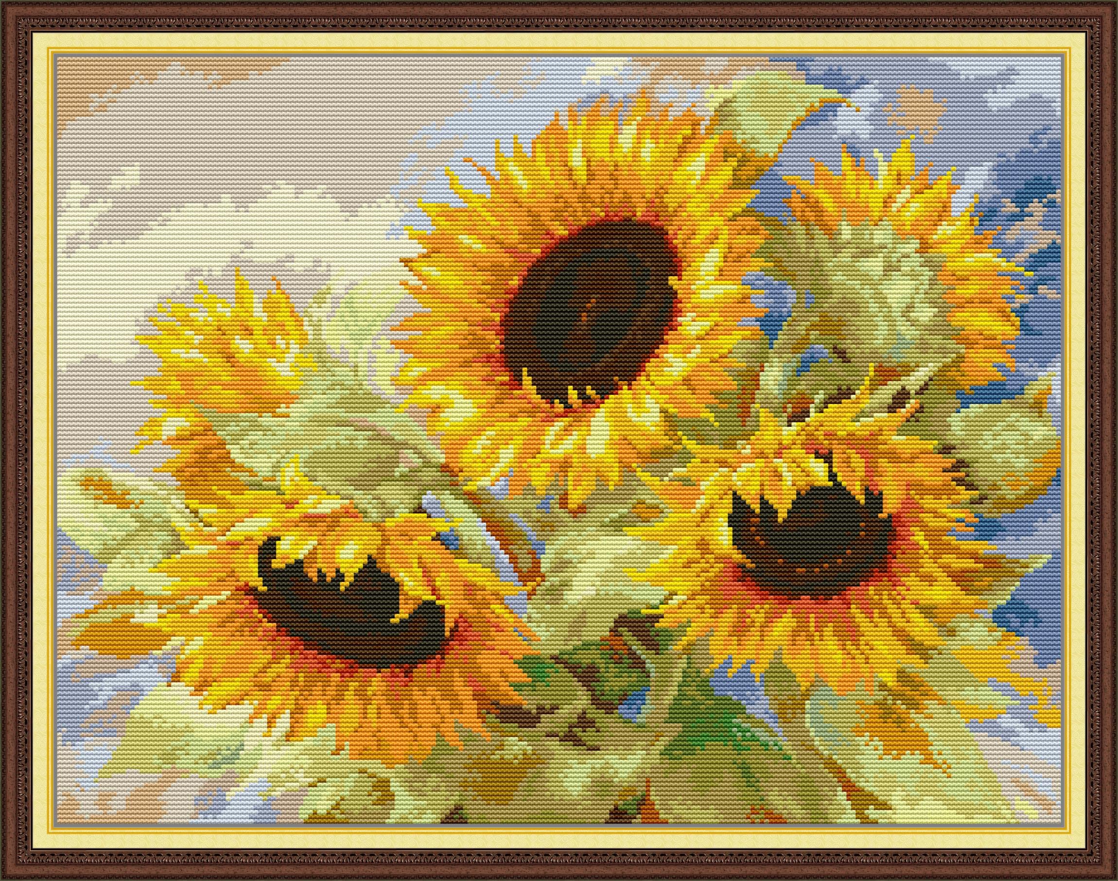 Stamped Cross Stitch Kits Counted Kit Cross-Stitching Pattern for Home Decor, 14CT Pre-Printed Fabric Embroidery Crafts Needlepoint Kit -Sunflower 19"×15"