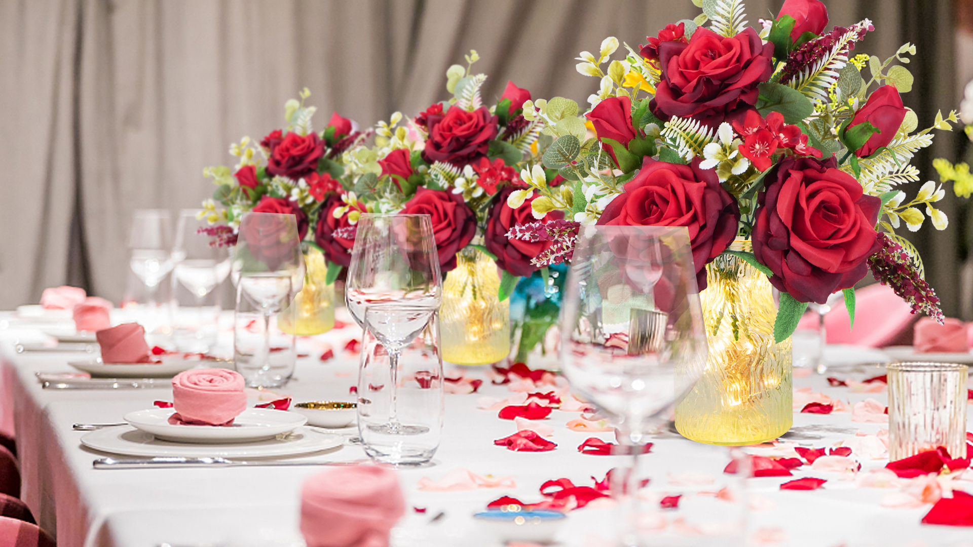 Lot De 6 Décorations Cœur Saint-Valentin - Tiges Artificielles Avec Fleurs Et Baies, Rouge/Rose/Blanc (40 Cm)