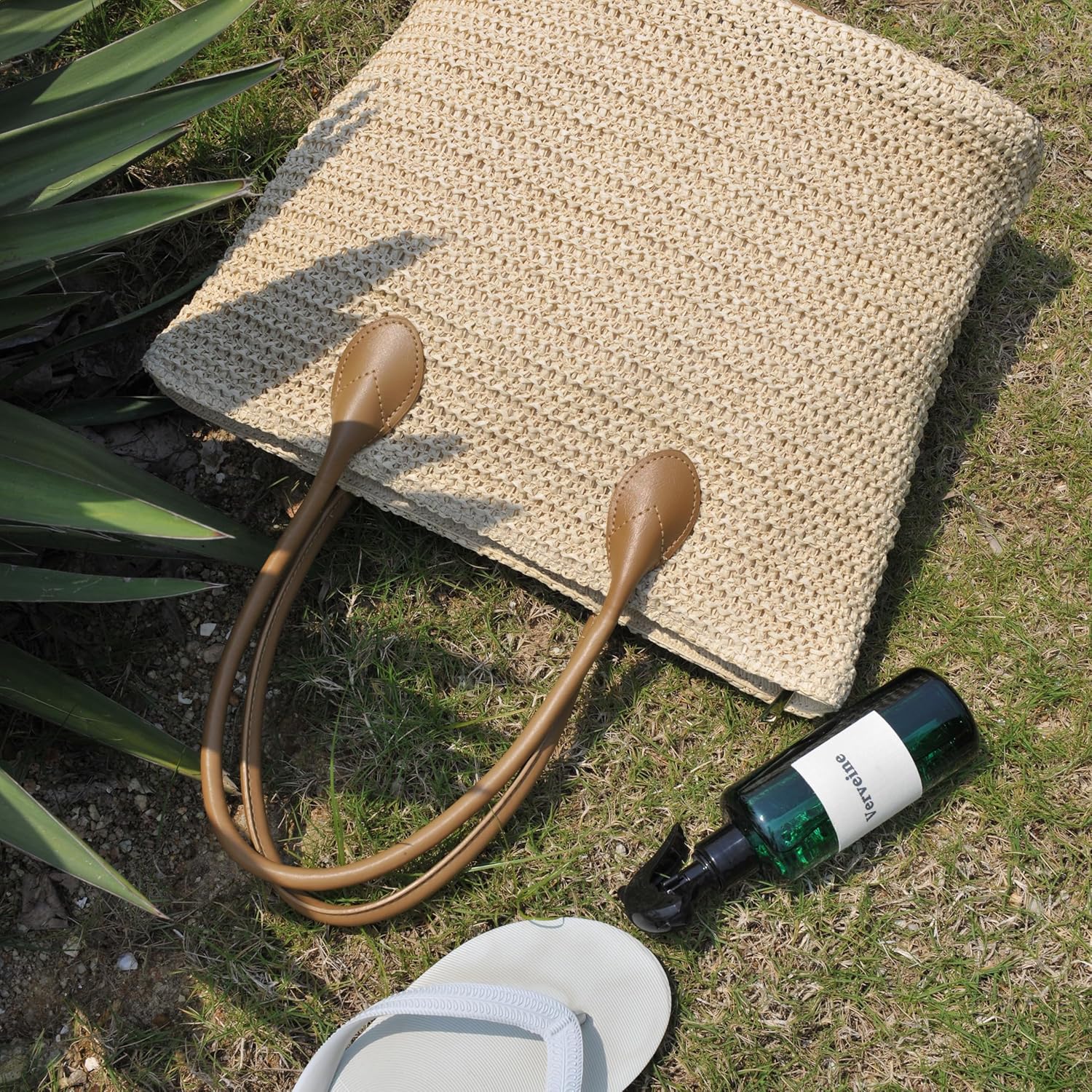 HOXIS Weekender Lightweight Synthetic Straw Shopper Tote Womens Shoulder Handbag - Image 3