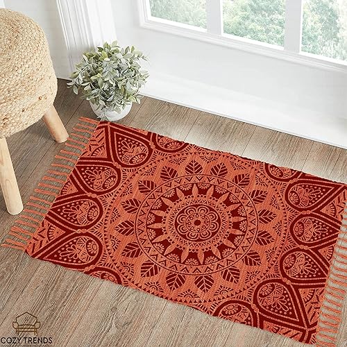 Miniatura 103 de Alfombra de trapo de algodón, 24 x 36 pulgadas, multicolor, tejida a mano, lavable y reversible, para sala de estar, cocina, entrada, con borlas