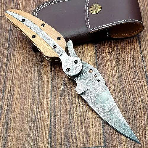 Miniatura 3 de TZ KNIVES FZ-10 Cuchillo de bolsillo de Damasco hecho a mano para hombres  Cuchillo plegable con bloqueo de revestimiento  Cuchillo de bushcraft