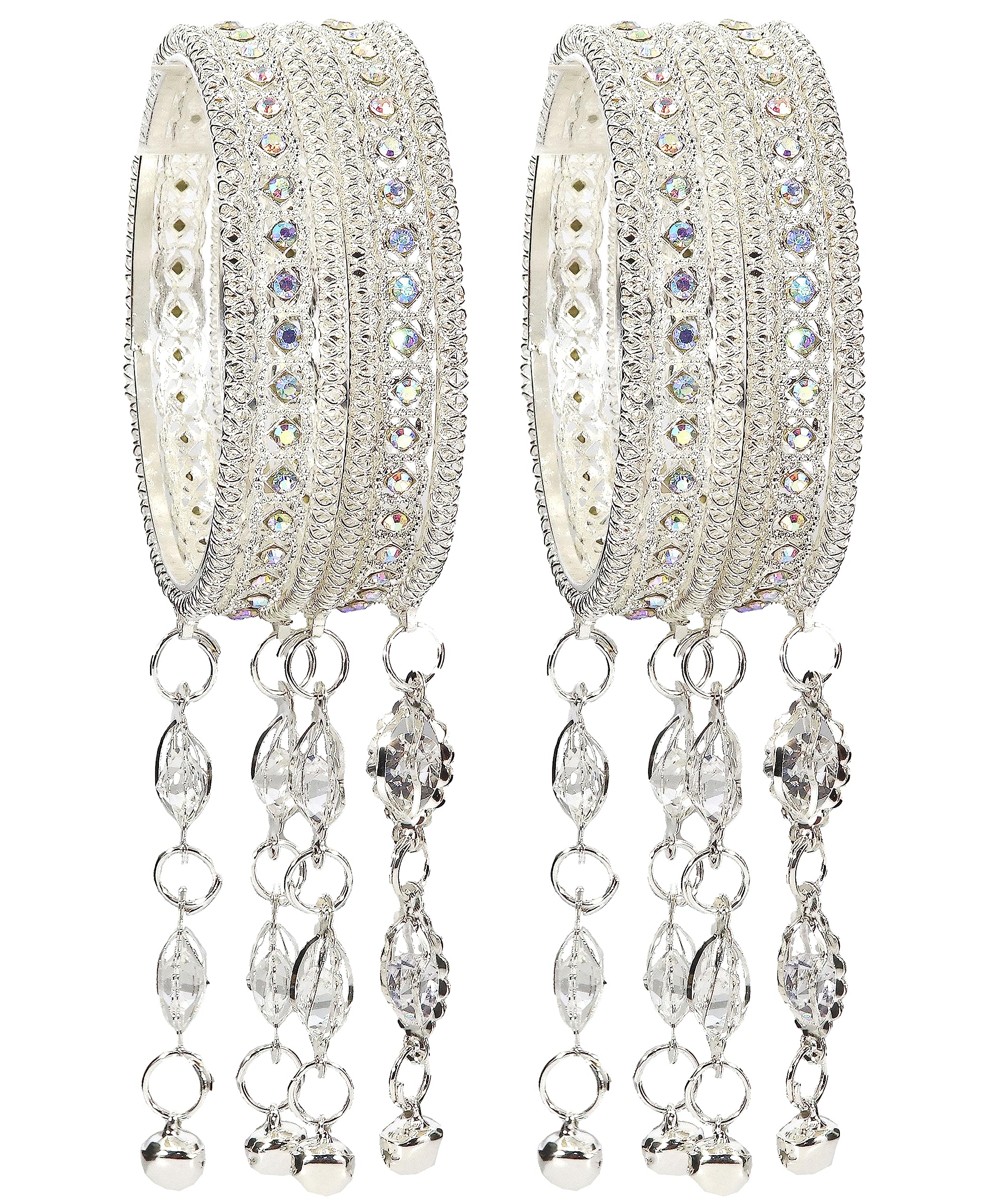 NMII Metal with Zircon Gemstone Studded Latkan Bangles Set For Girls and Women I Latkan Bangle Set, Metal Bangle Set, (F179-Silver-2.8) Pack of 12 Bangles (B0CB46ZTC2) Amazon Price History, Amazon Price Tracker