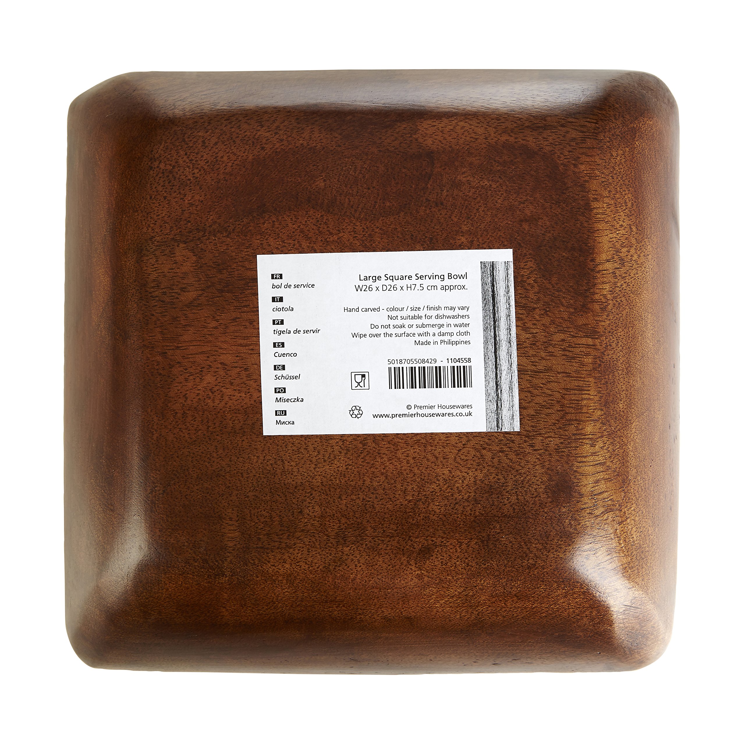 PREMIER Housewares 1104558 Ciotola di Portare Quadrata Grande, Acacia Legno