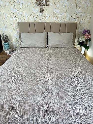 Miniatura 5 de Manta de muselina 100% algodón, diseño azteca de 4 capas, funda de cama de muselina de algodón turco suave, colcha reversible, (beige)