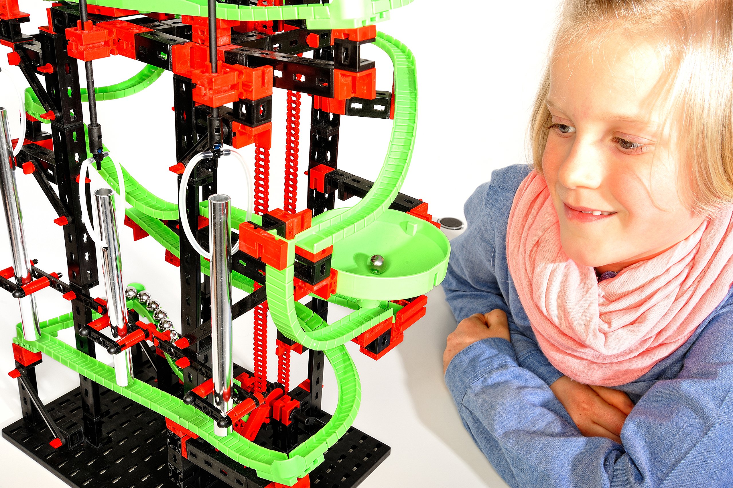 fischertechnik 533872 Kugelbahn Dynamic M – Bausatz für Kinder ab 7 Jahren, Lernspielzeug mit Flexschienen und Klangrohren, fördert technisches Verständnis