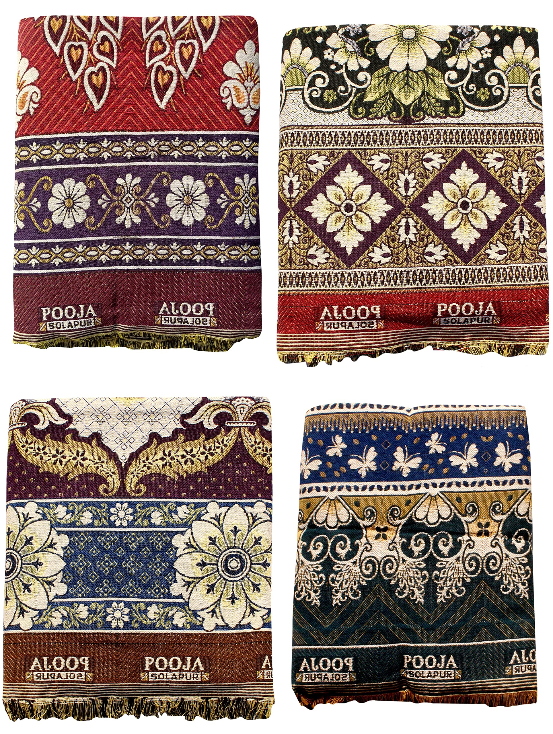 Mandhania Pooja Solapuri Chaddars 100% Cotton Dailyuse Double Bed Blanket Pack of 4 - Multicolor-picture-13