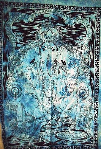 Traditional Jaipur Póster de Lord Ganesha de teñido anudado, decoración de pared india, tapiz hippie, bohemio para colgar en la pared, decoración de