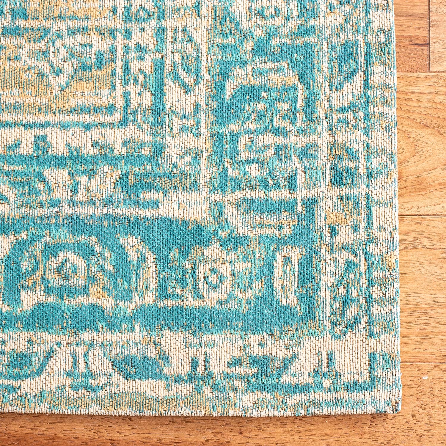 Aqua Flat Woven Cotton Synthetic 8' x 10' Area Rug