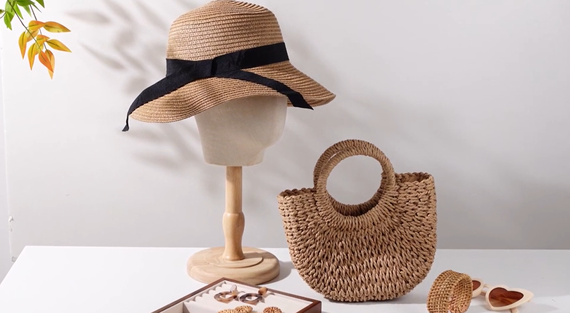 10 Piece Beach Tote Bag and Straw Hat Set with Rattan Earrings, Vacation On the hunt for an affordable straw bag to use while at the  main image 4