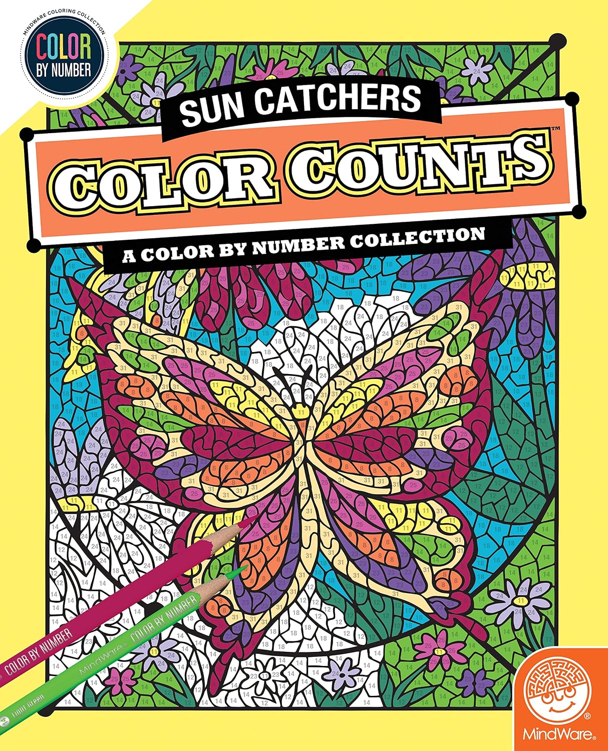 MindWare Color by Number Color Counts: Suncatchers - Coloring Book for Kids and Adults with 24 Perforated Pages, Printed on Artist Quality Paper