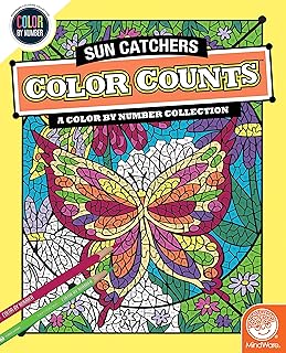 MindWare Color by Number Color Counts: Suncatchers - Coloring Book for Kids and Adults with 24 Perforated Pages, Printed on Artist Quality Paper