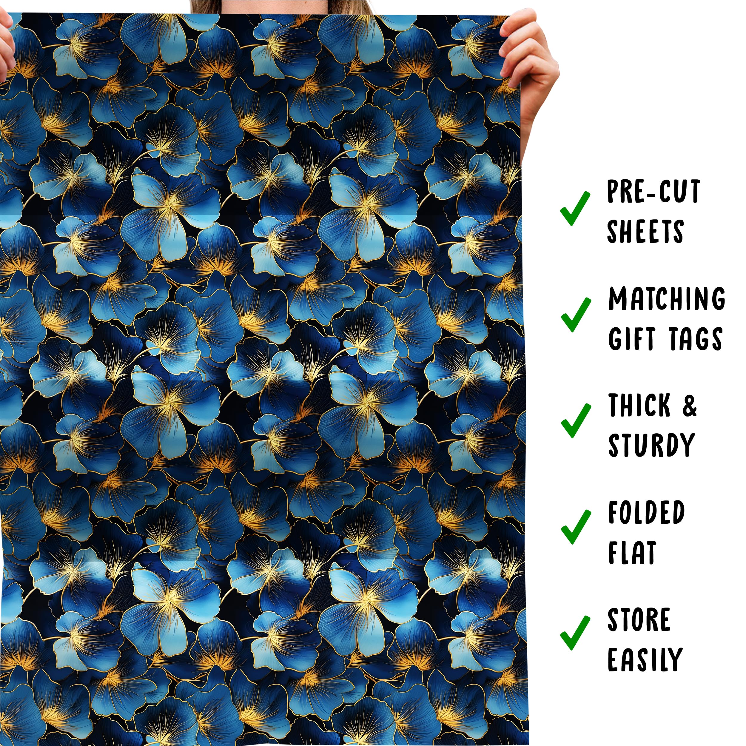 Carta Da Regalo Central 23 - Stampa Marmorizzata Blu E Oro, 6 Fogli 70x50 Cm, Con Adesivi - Foto 10