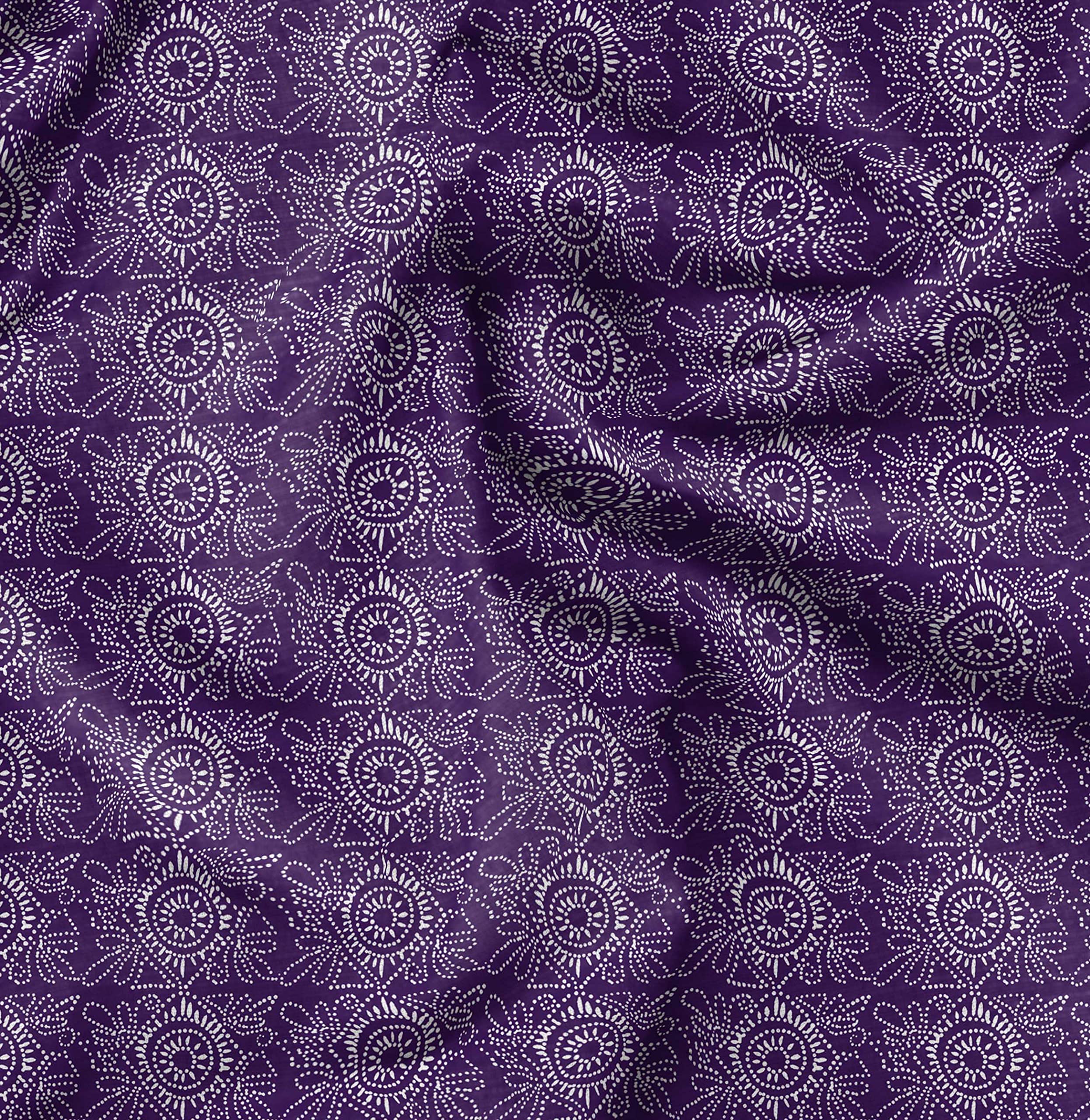 SoimoiPurple Japan Crepe Satin Fabric Print Block Printed Craft Fabric by the Yard 42 Inch Wide