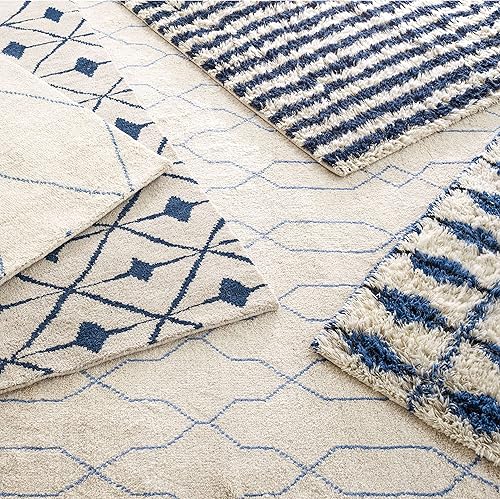 Miniatura 3 de Dash and Albert Zaida - Alfombra de lana tejida a mano, 3 x 5 pies, azul marinomarfil