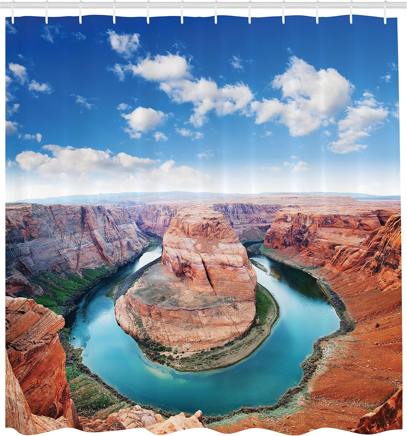 Ambesonne USA Shower Curtain, Horse Shoe Bend North Rim Grand Canyon Page Arizona Famous Tourist Attractions, Cloth Fabric Bathroom Decor Set with Hooks, 69" W x 70" L, Cinnamon White