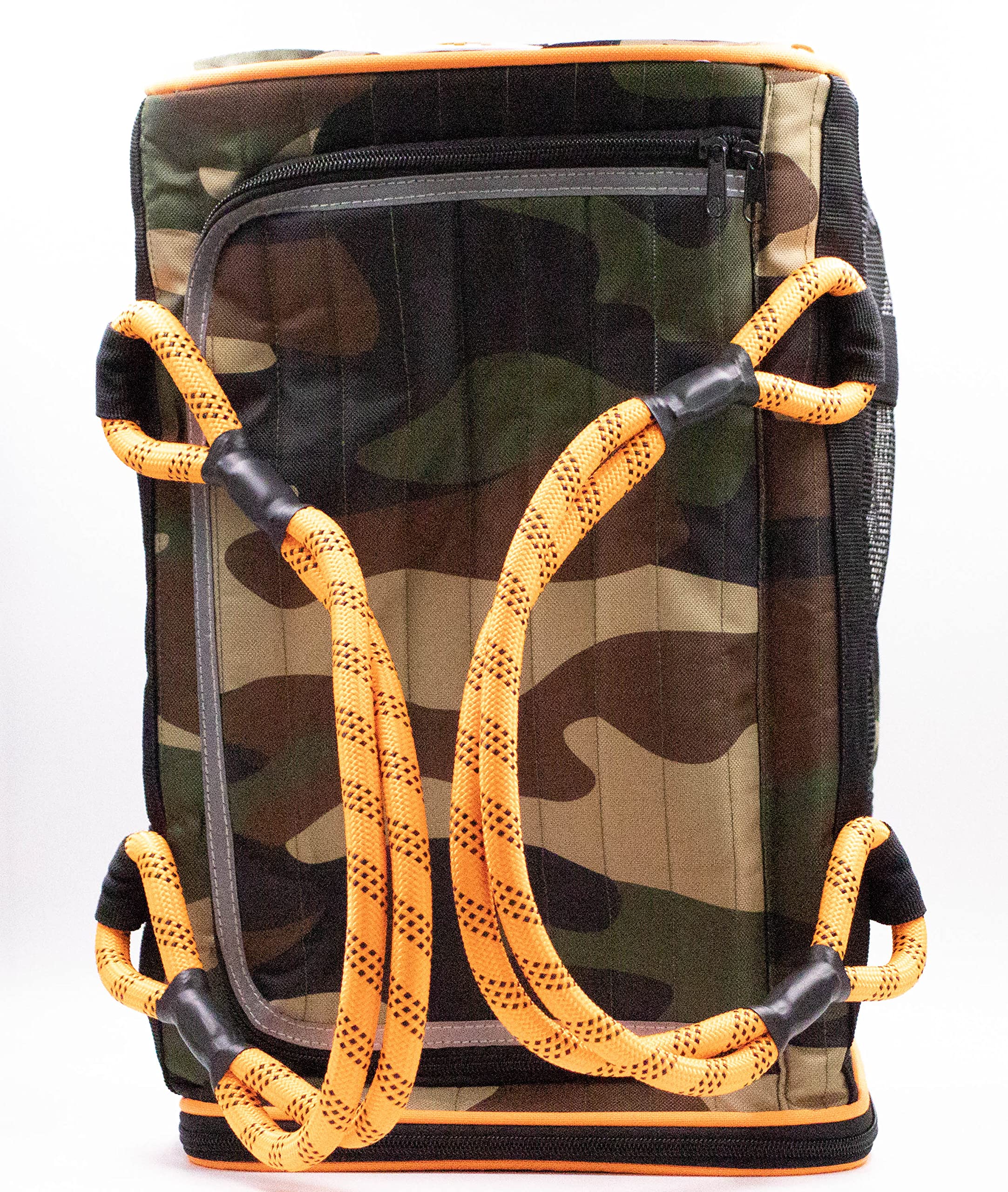 Buddy's Best Transportador de mascotas aprobado por aerolíneas, camuflaje militar y naranja para perro o gato, cabe debajo del asiento, cumple con la TSA, diseño de malla ventilada con base