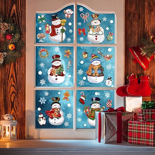 Miniatura 7 de BORAMDO 14 hojas de calcomanías de Navidad para ventana de Navidad, muñeco de nieve, copo de nieve, decoraciones de ventana de Navidad extraíbles