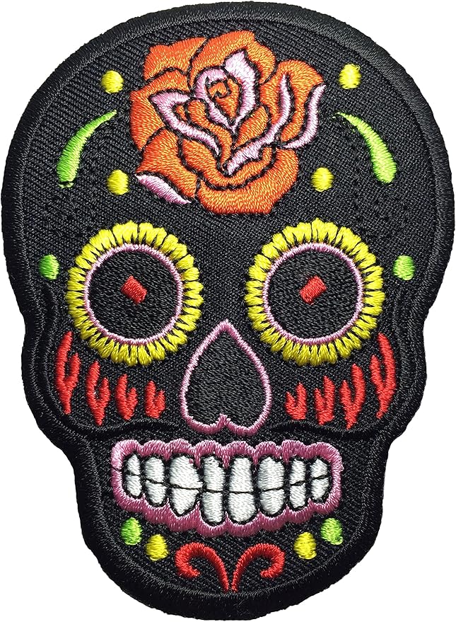 Mexican Sugar Skull Tattoo Dead Head Biker DIY Embroidered Applique Sew on Iron on Patch - Black (IRON-MEXI-01-BK)