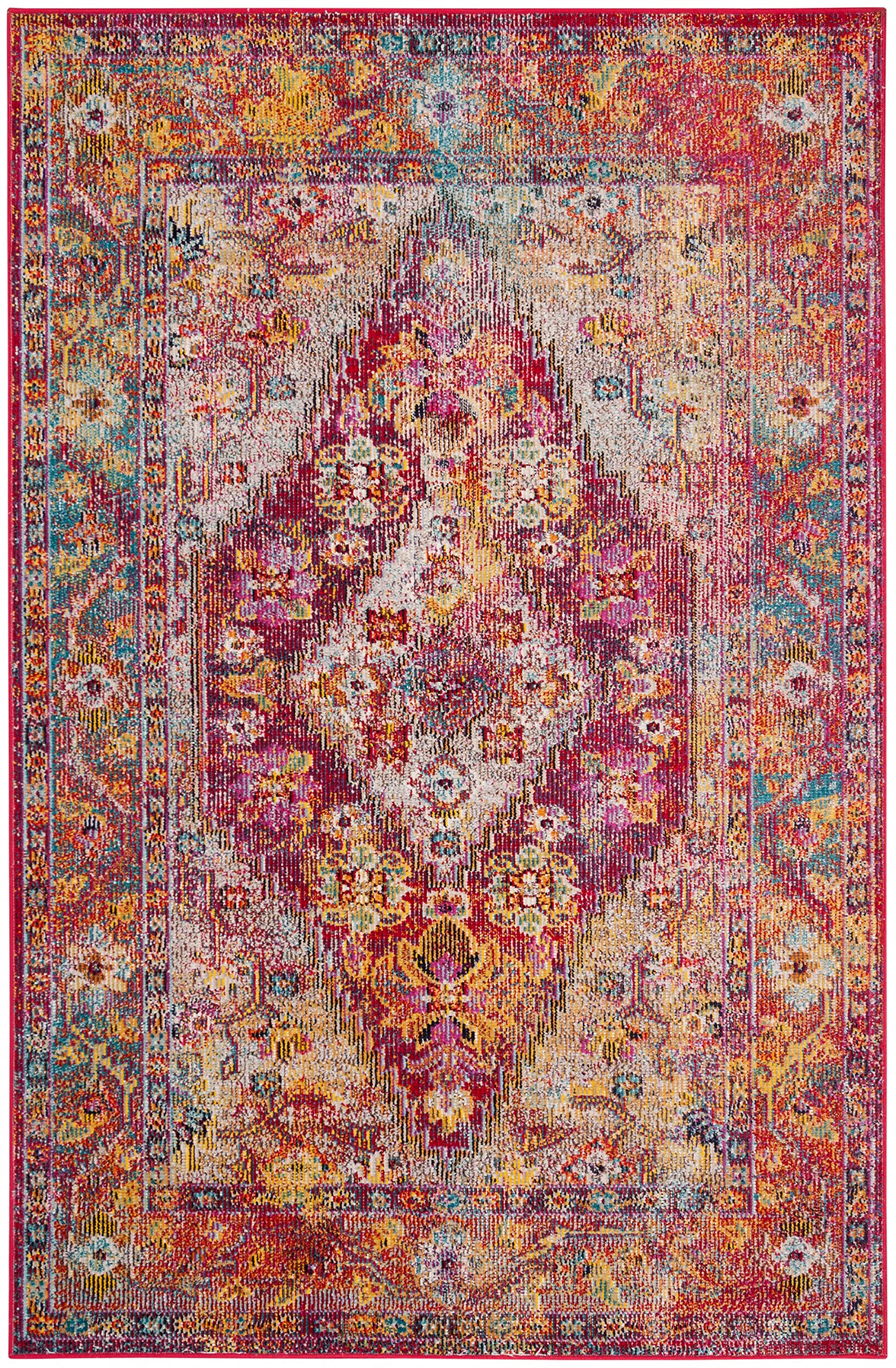 SAFAVIEH Tapis Boho Pour Salon, Salle à manger, Chambre à coucher - Crystal Collection, Tapis à poil court, Bleu clair et fuchsia, 91 X 152 cm