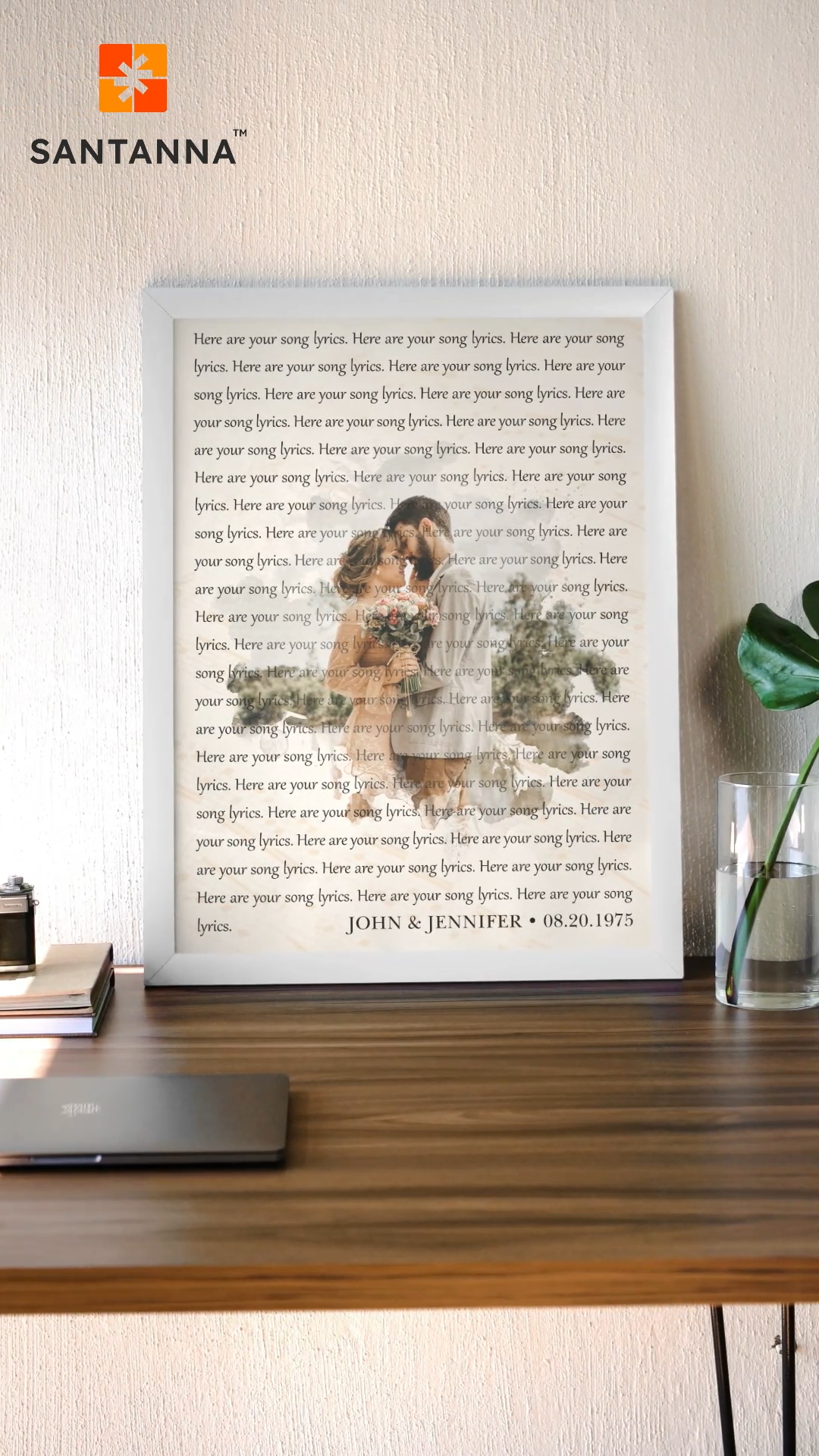SANTANNA Custom Gift for Husband Wife, Music Song Lyrics Print, Couple Wedding Anniversary First Dance Song Lyric Poster Wall Art Canvas Framed, Christmas Decoration, Unique Birthday Valentines Day Gifts (Classic Love & Favorite Song Anniversary)