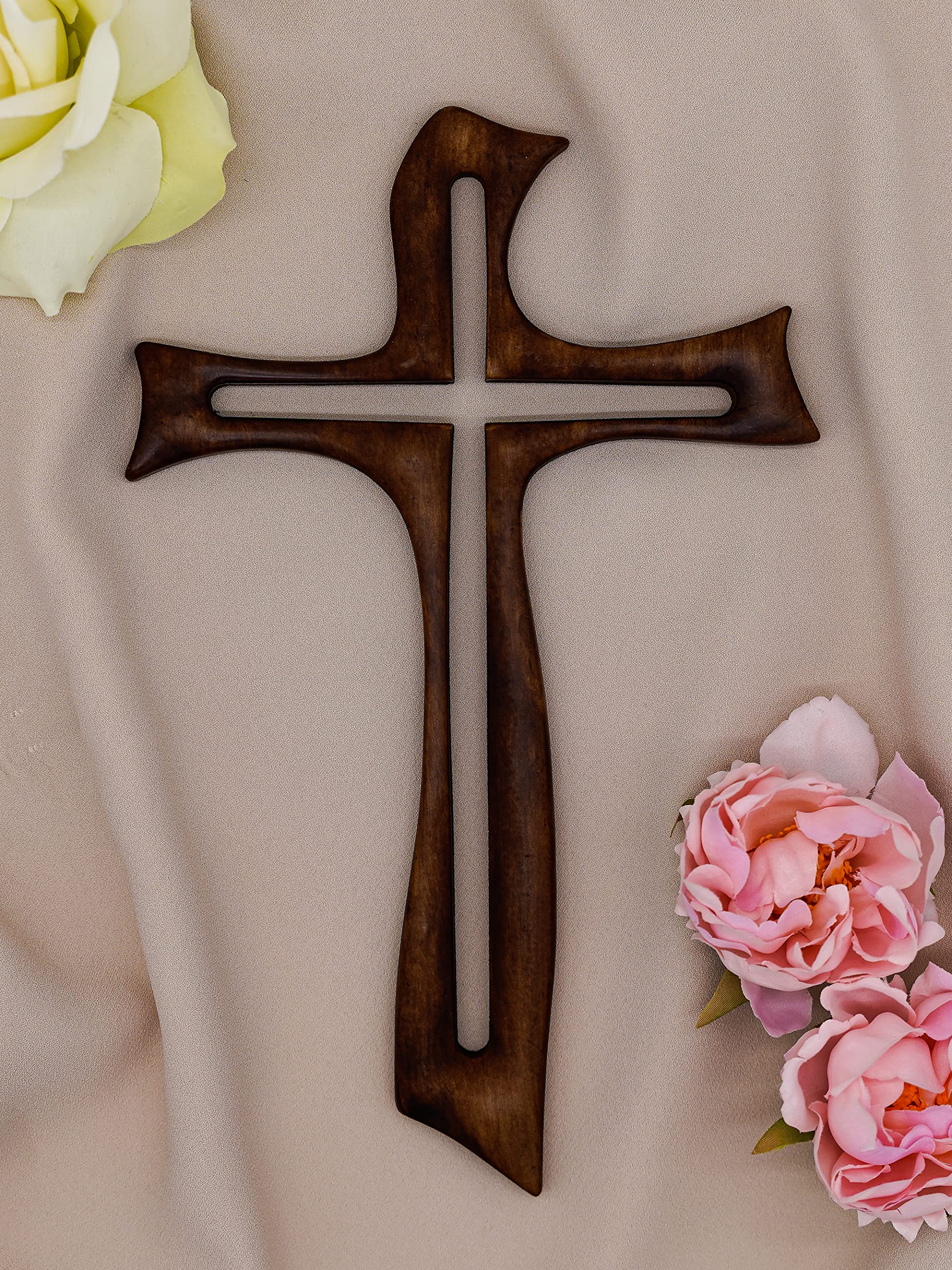 Holy Family Crucifijo Cruz Resina y Polvo de Mármol Efecto Madera de Pared 29 cm/Crucifijo de llave moderna | Único en su género | Producto artesanal fabricado en Italia (29 cm)
