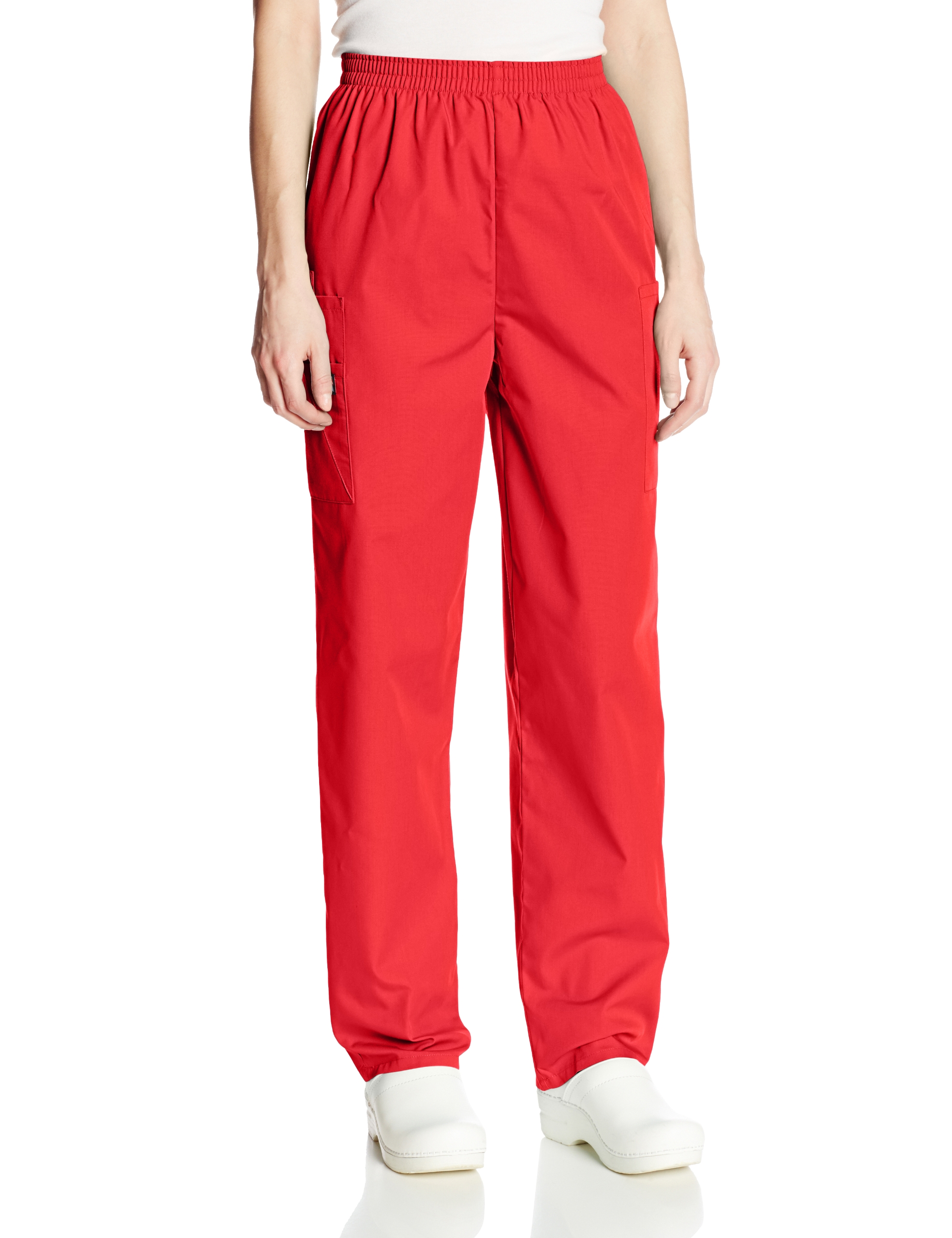 Cherokee Women's Workwear Elastic Waist Cargo Scrubs Pant, Red, Medium Tall