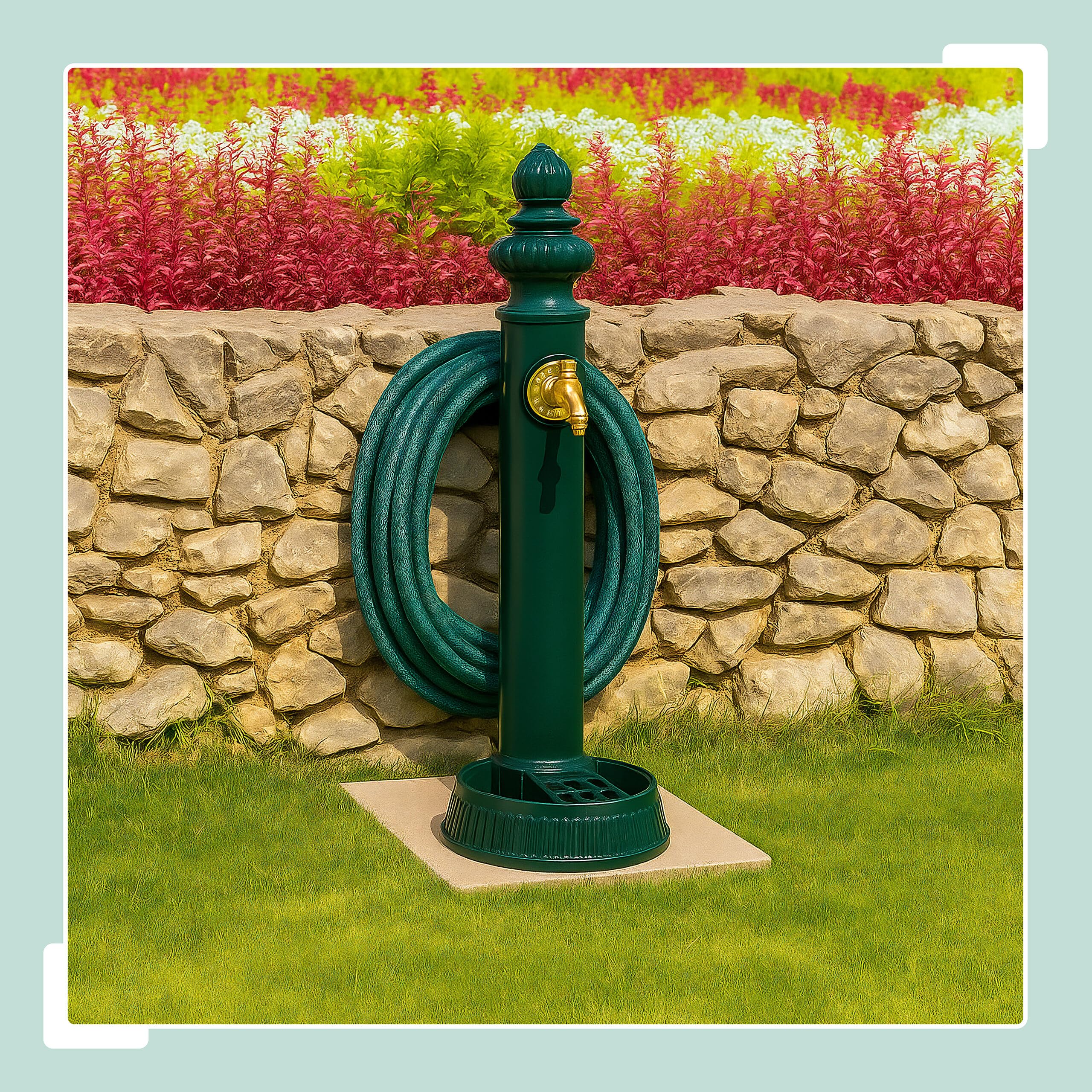 Relaxdays Fontaine extérieur pour Le Jardin ou la terrasse, Robinet, bac, Support pour Tuyau, HLP 87x26x43 cm, Vert