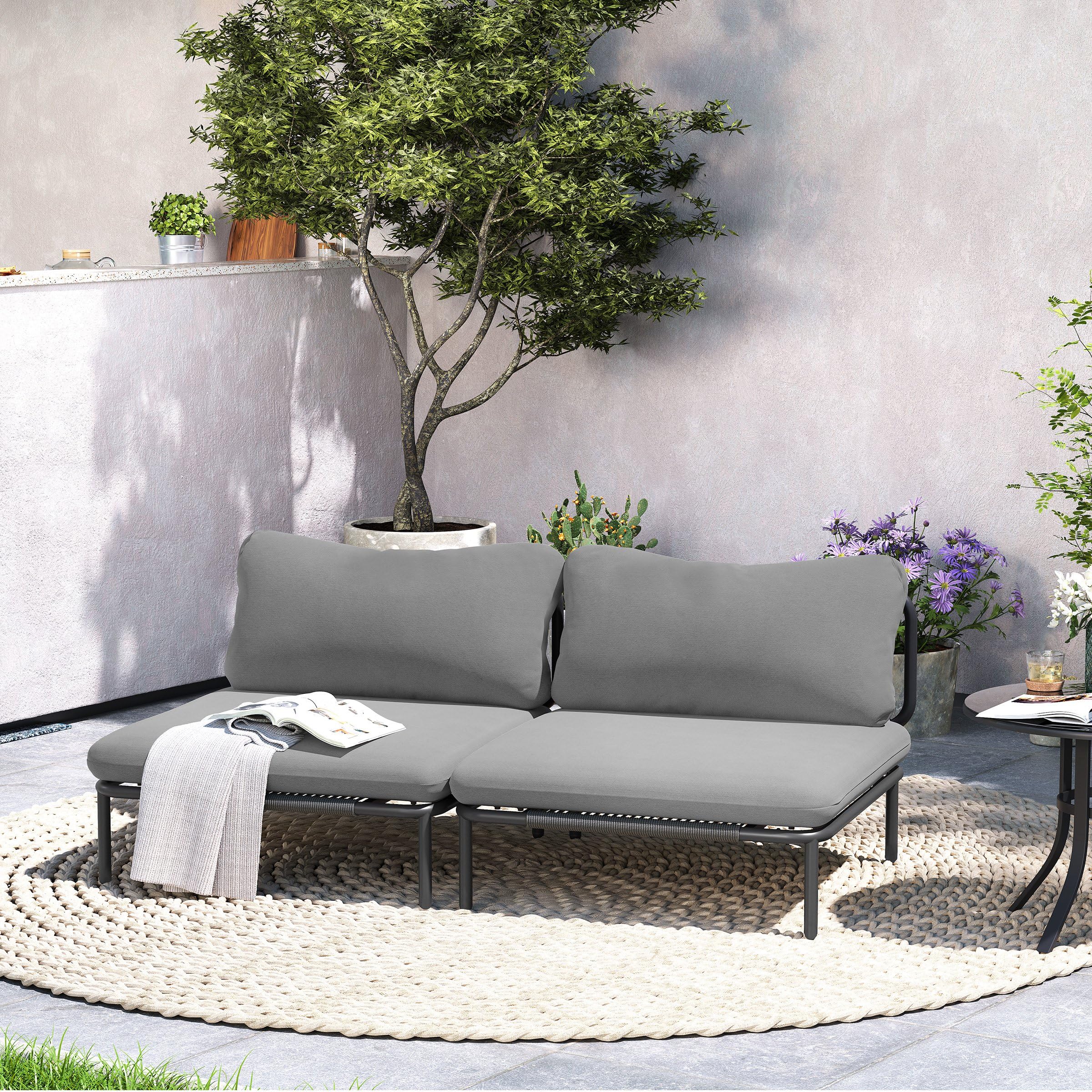 Oversized Outdoor Couch, 2-Seater Modular Sectional Sofa with Cushions