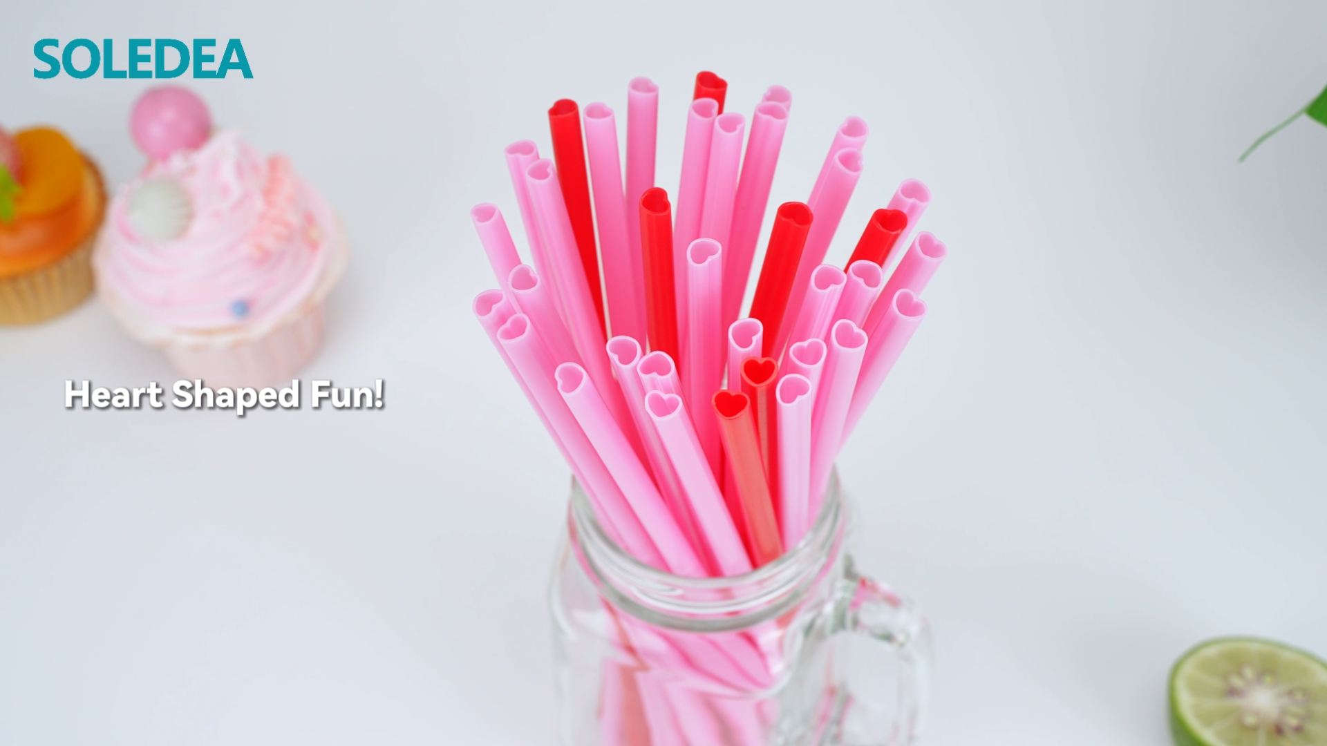 Pitillos plásticos rosados en forma de corazón 8mm miniatura 7