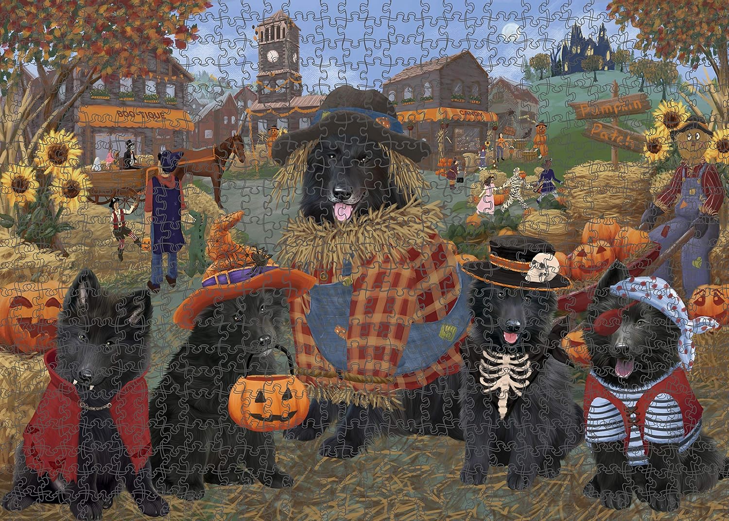 Halloween Round Town Belgian Shepherd Dog Jigsaw Puzzle for Adults - Animal Printed Interlocking Puzzle Game Artwork - Gift for Dog Lover's- 500 Pcs 14"x20"